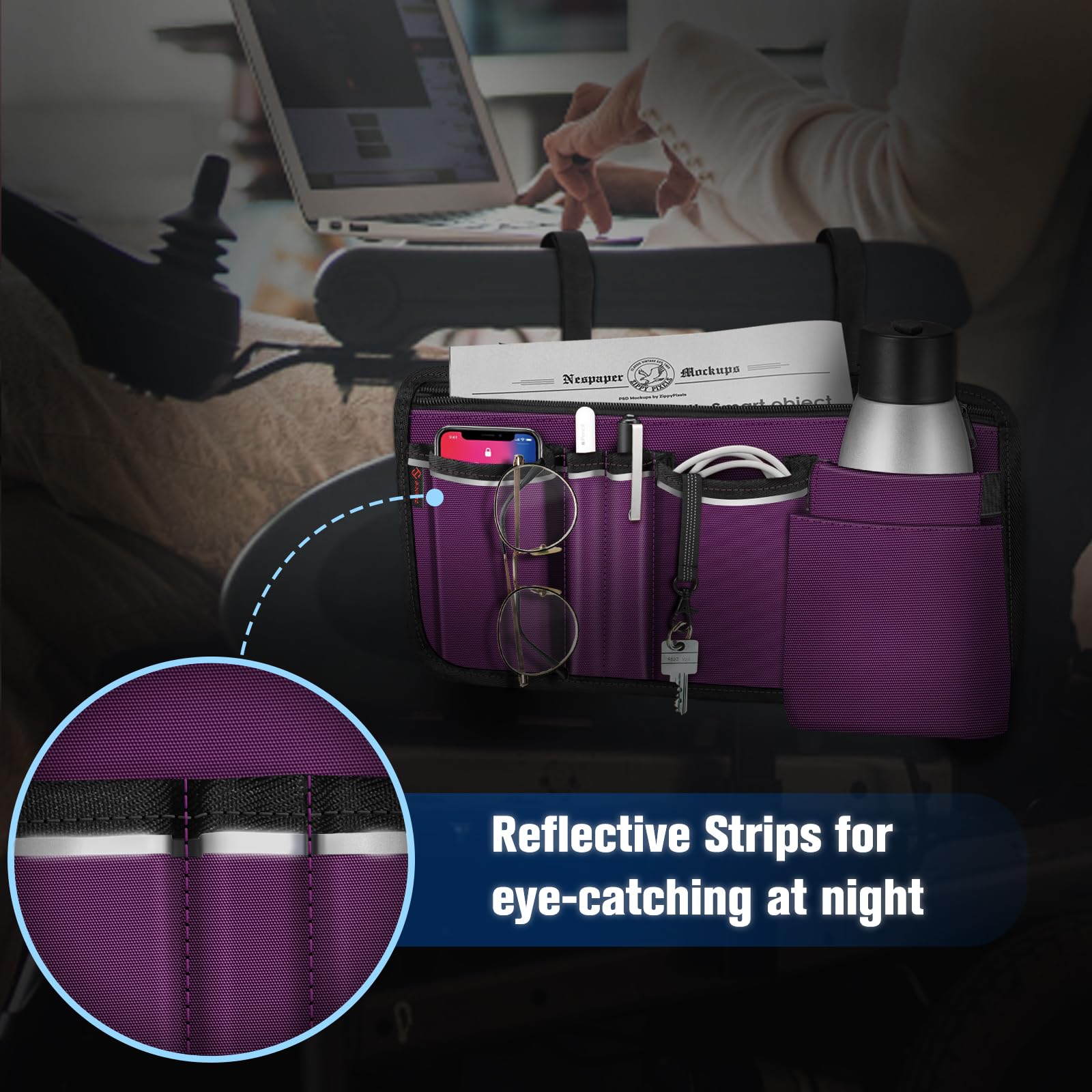 Foto 6 pulgar | Bolsa De Almacenamiento Lateral Para Silla De Ruedas Finpac Con Portavasos  Color Morado - Venta Internacional.