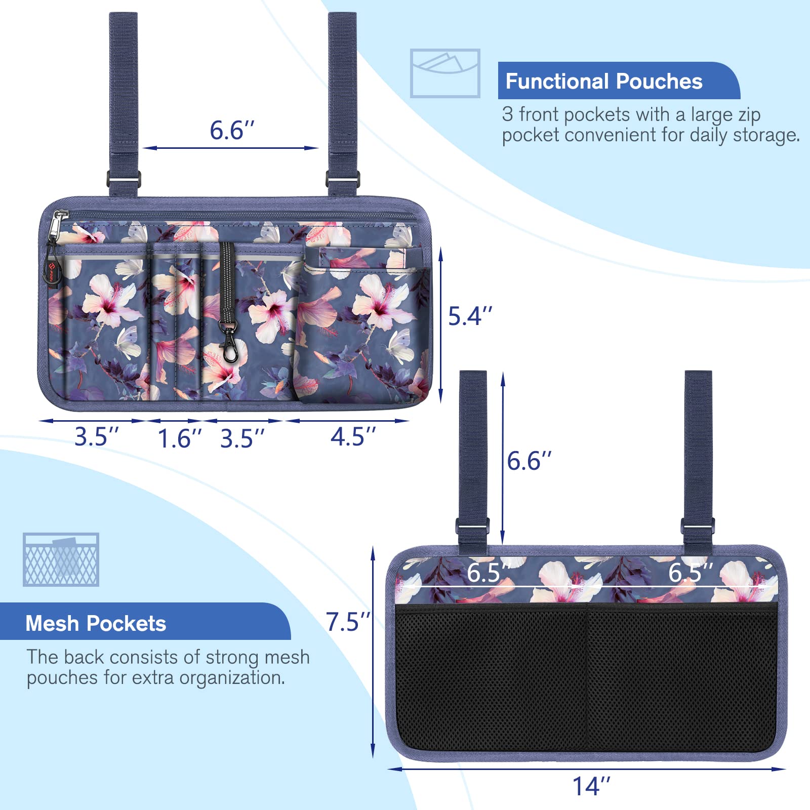 Foto 7 | Bolsa De Almacenamiento Lateral Para Silla De Ruedas Finpac Con Portavasos Blooming - Venta Internacional.