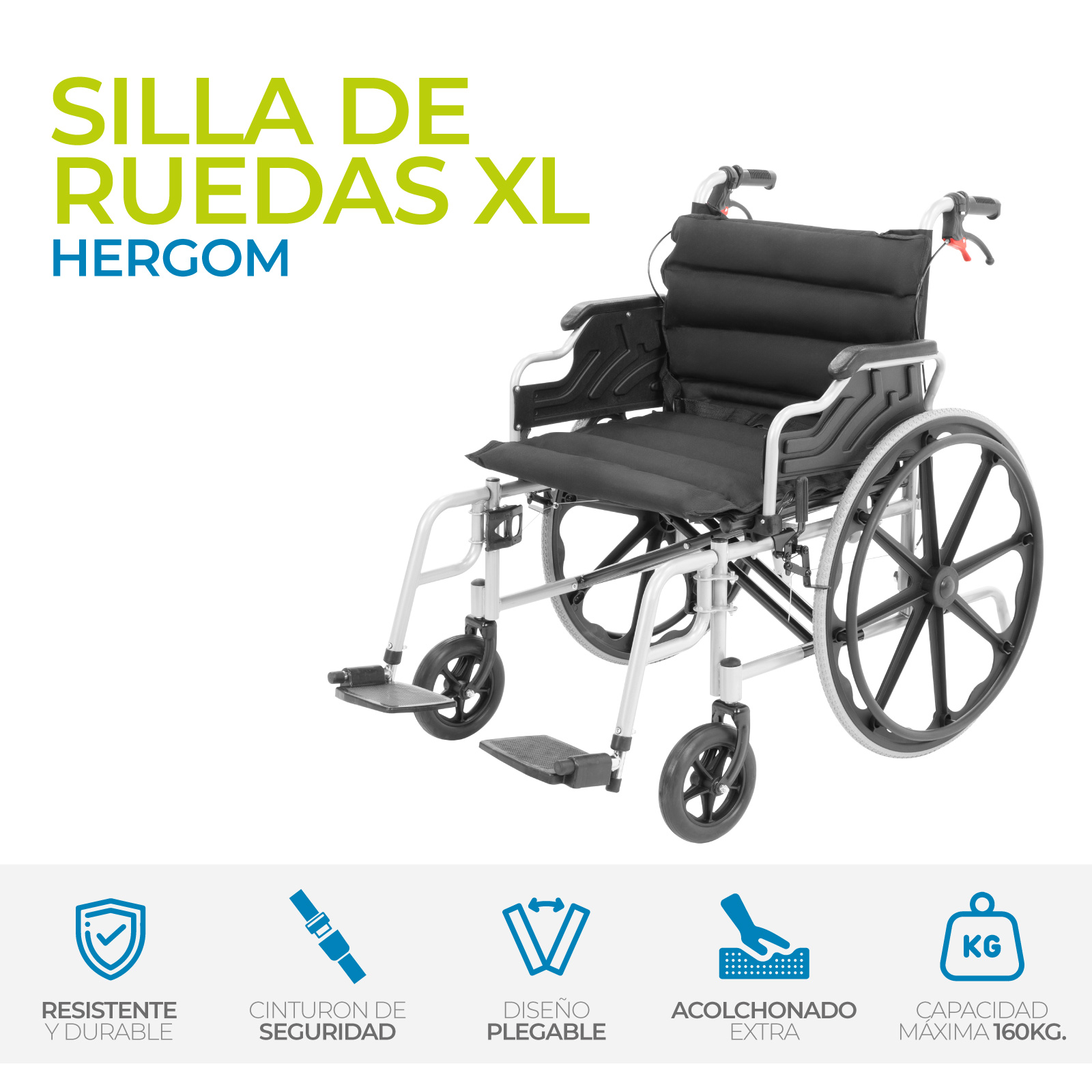 Foto 3 pulgar | Onof Hergom Silla De Ruedas Extra Ancha Reforzada Acojinada Freno