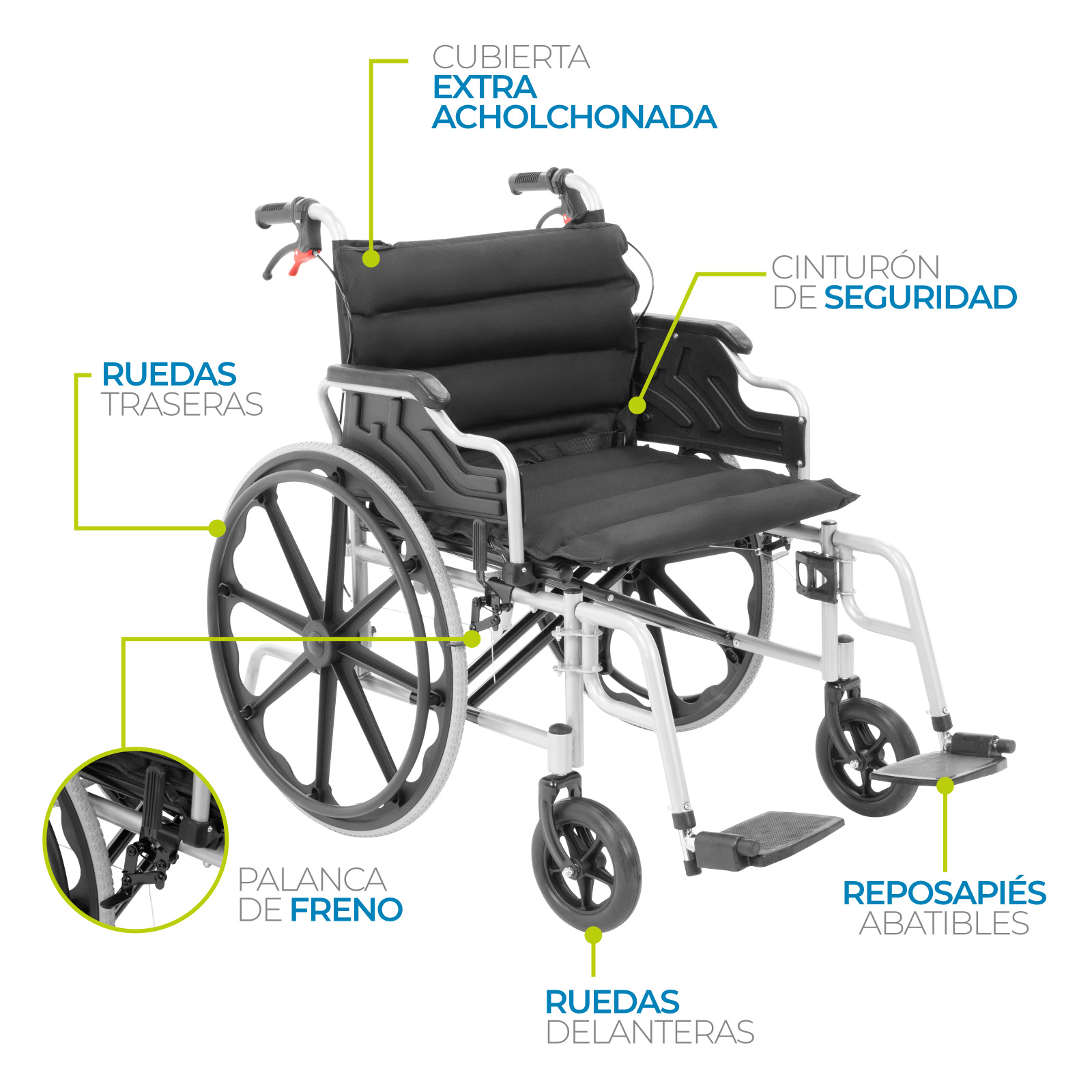 Foto 5 pulgar | Onof Hergom Silla De Ruedas Extra Ancha Reforzada Acojinada Freno