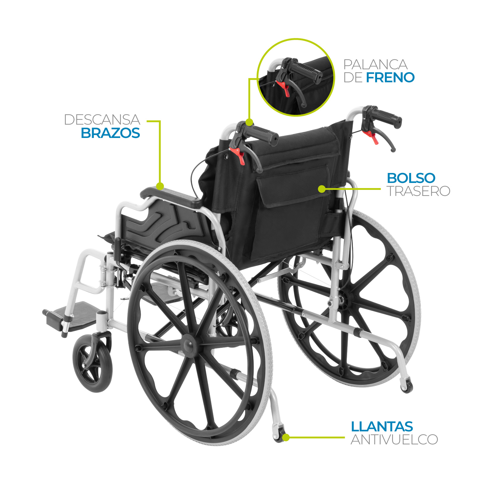 Foto 6 pulgar | Onof Hergom Silla De Ruedas Extra Ancha Reforzada Acojinada Freno