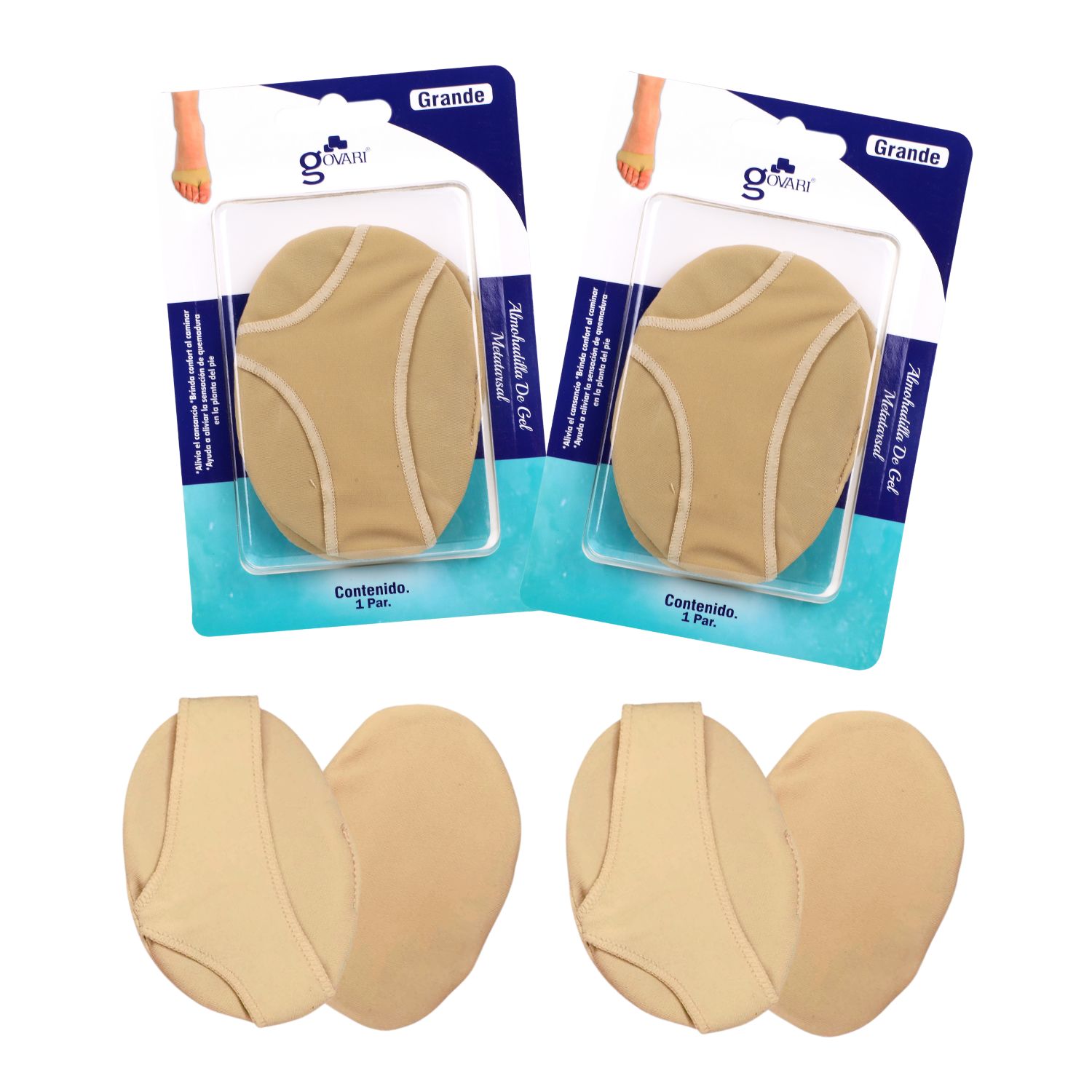 Kit Guante Metatarsal Con Botón De Gel Govari color Beige Talla Grande 2 Pares