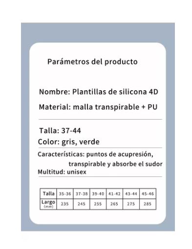 Foto 4 pulgar | Plantilla Deportiva de Silicona 4d Gris Suaves T- 27.5 Wünd