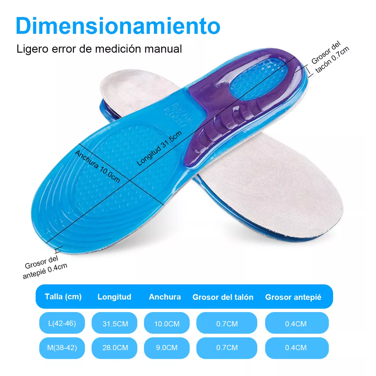 Foto 3 pulgar | 4 Pares Plantilla De Gel Para Ortopedica Absorción Eimpactos Talla L Eo Safe Imports Esi-17051 Azul