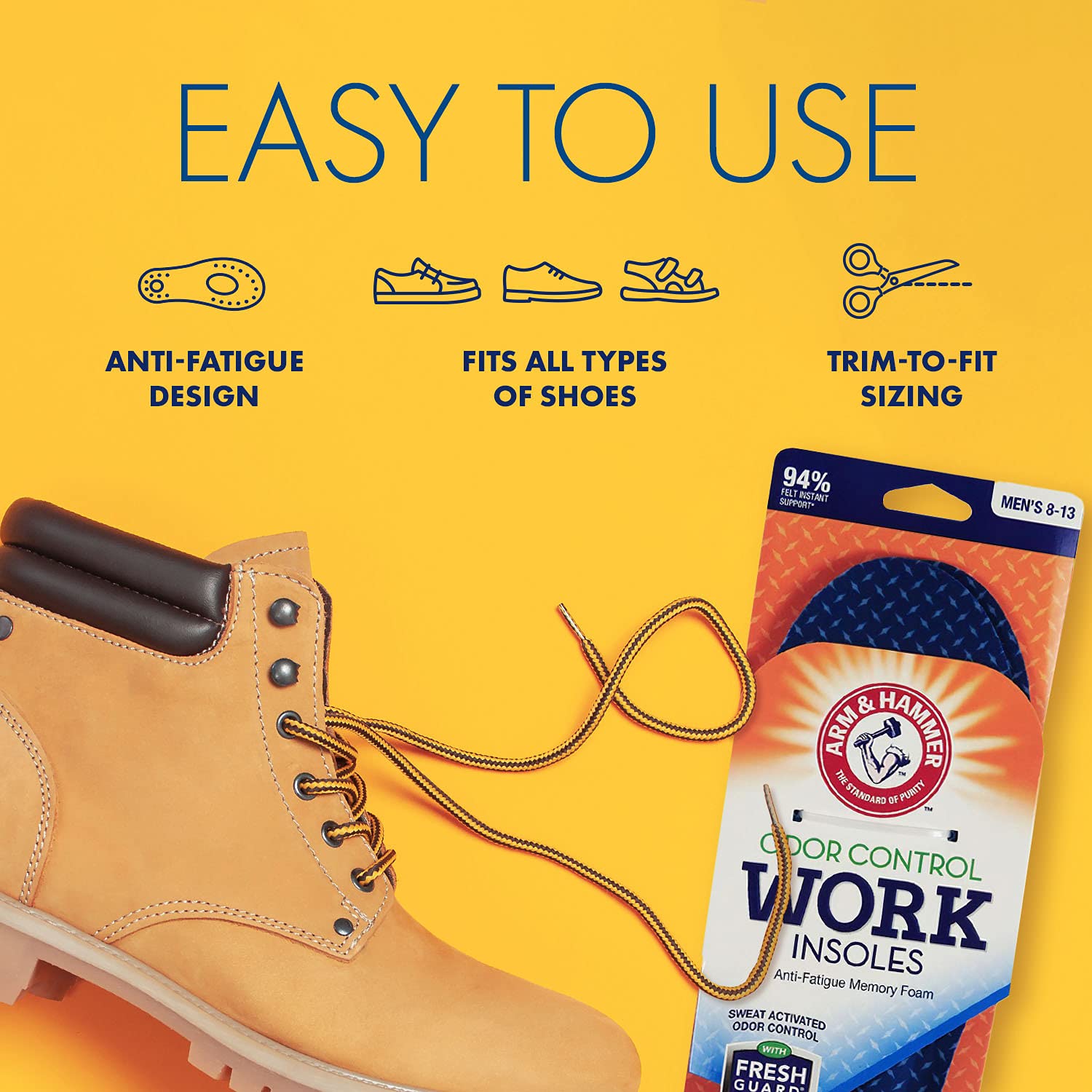 Foto 4 | Espuma Viscoelástica Antifatiga Insoles Arm & Hammer Work, Paquete De 1 Unidad - Venta Internacional.