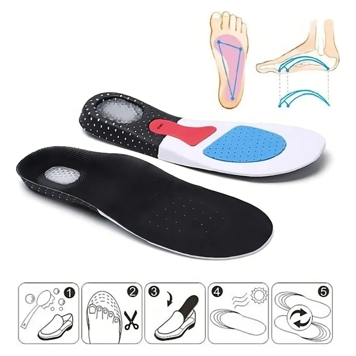 Foto 4 pulgar | 2 Pares Plantillas Ortopédicas Deportivas Ajustables De Gel Lab.g Multicolor