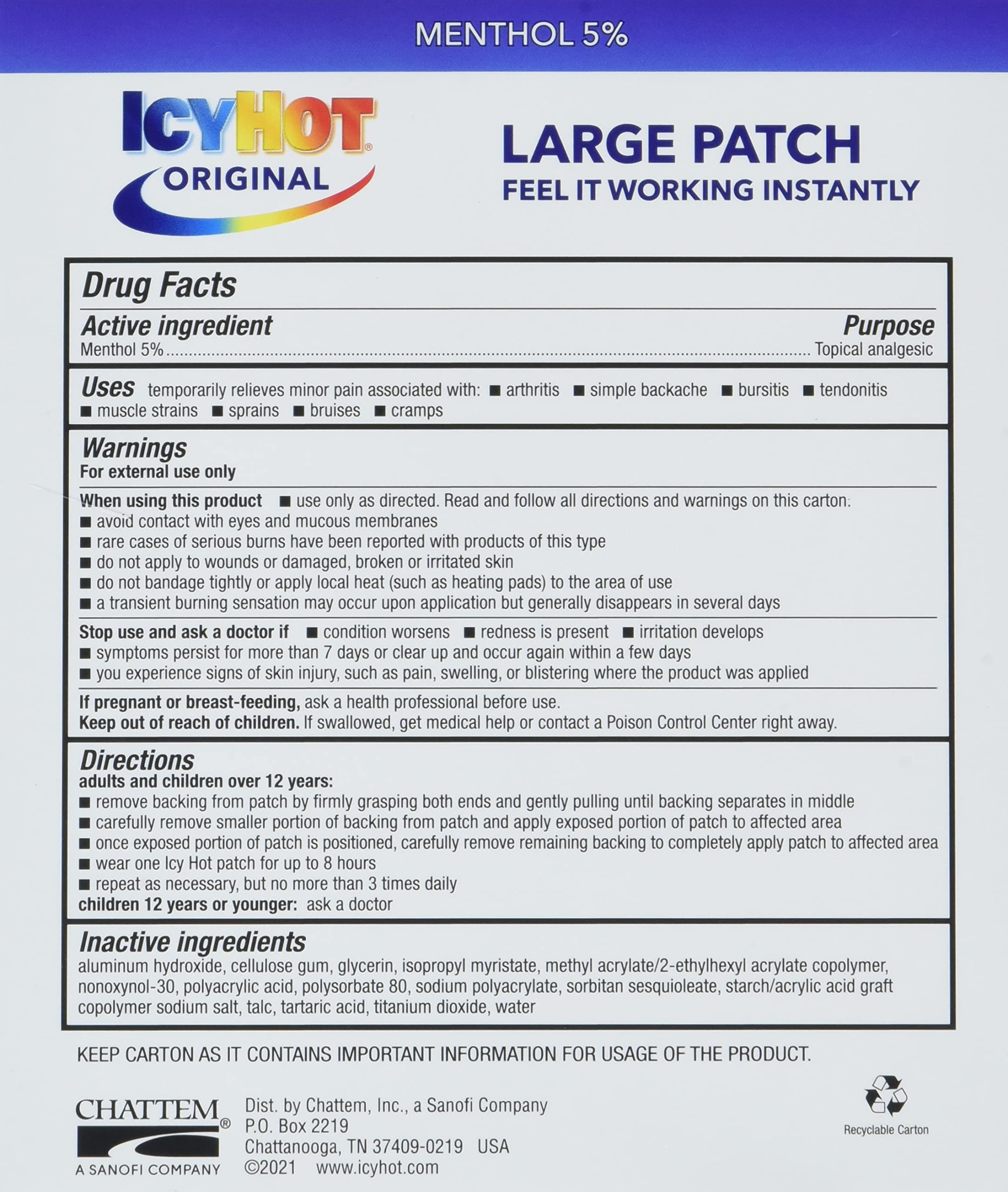 Foto 3 pulgar | Parche Para Aliviar El Dolor Icy Hot Medication Extra Strength, 5 Unidades - Venta Internacional.