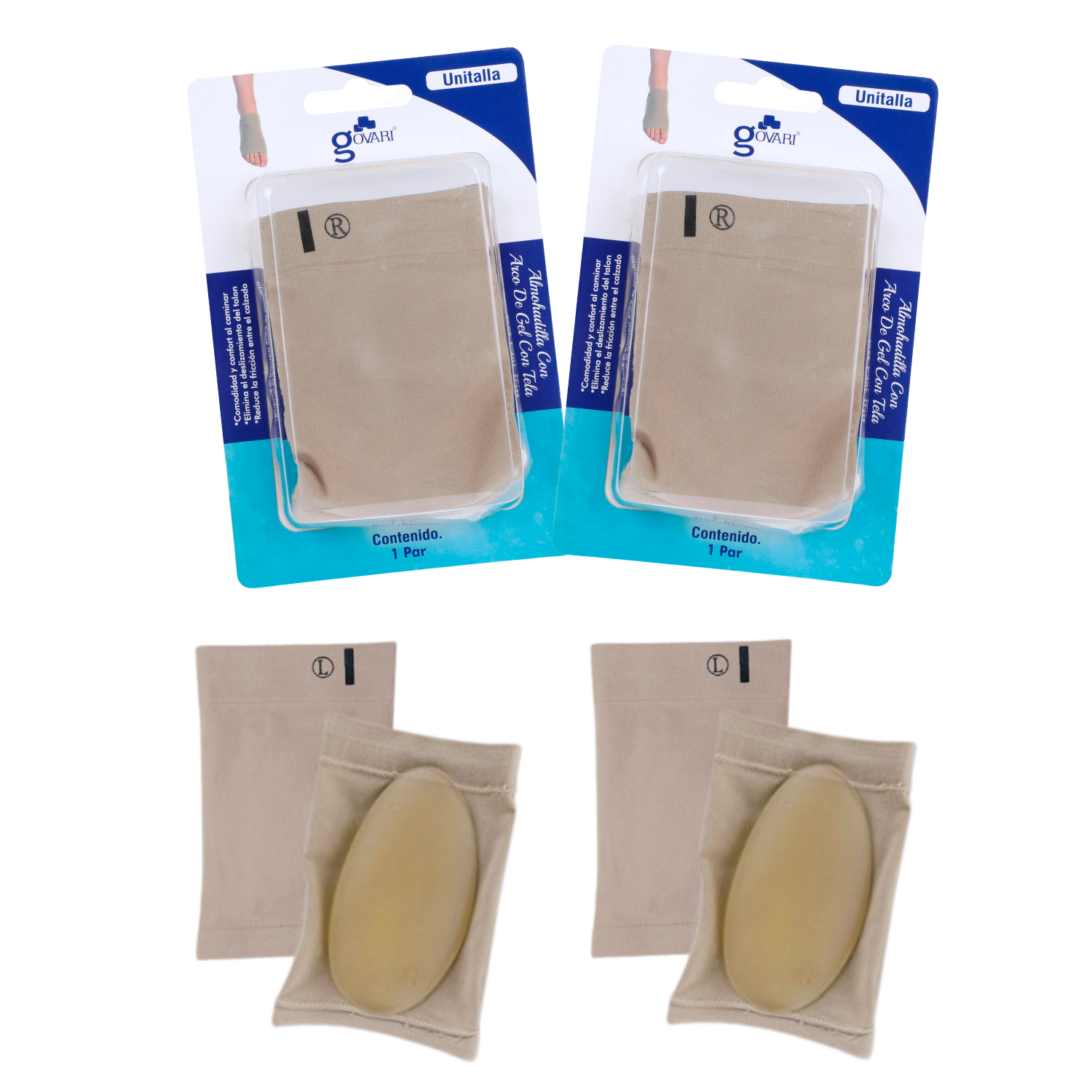 Kit Almohadilla Con Arco De Gel Con Tela Govari color Beige Unitalla 2 Pares