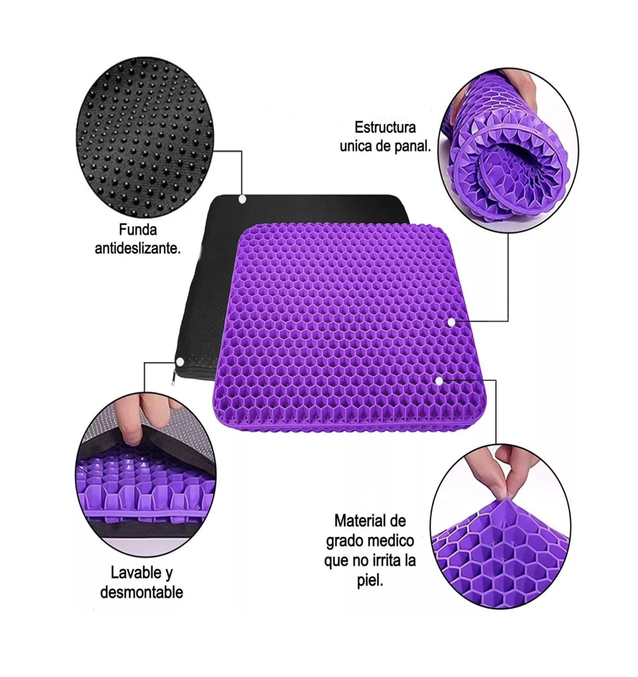 Foto 4 pulgar | Cojín Flexible Ortopédico de Gel Transpirable para Hemorroides Morado