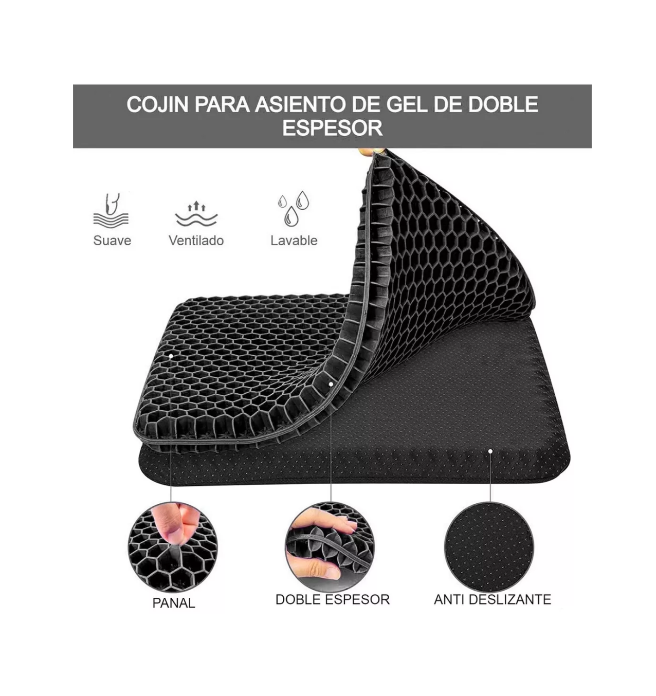 Foto 4 pulgar | Cojín de Gel para Silla Belug Negro