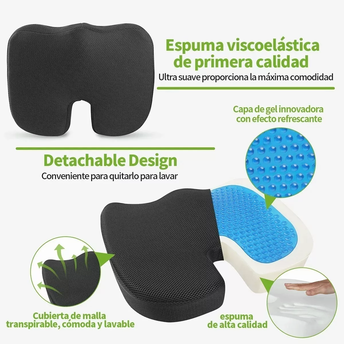 Foto 3 pulgar | Cojín para Asiento de Silla de Oficina Eo Safe Imports Esi-11640 Negro