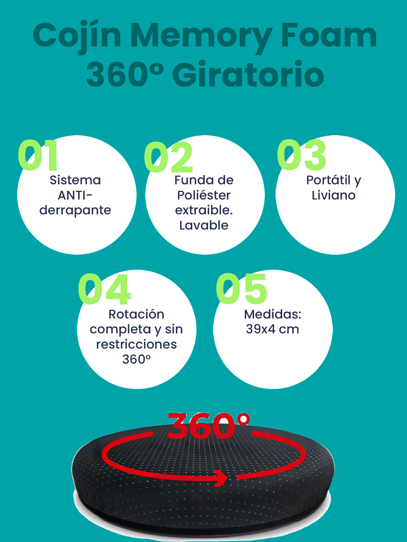 Foto 5 pulgar | Cojín Giratorio 360° De Memory Foam: Comodidad Y Movilidad Para Adulto Mayor