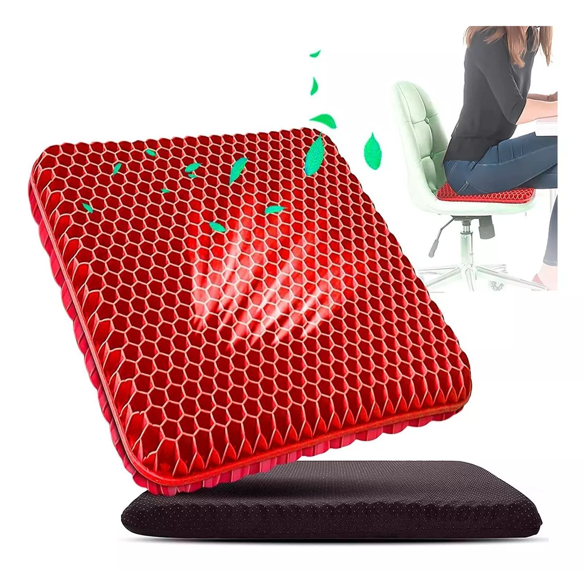 Foto 3 pulgar | Cojín Ergonómico Silicón Gel Panal Asiento Auto Silla Cómodo Rojo