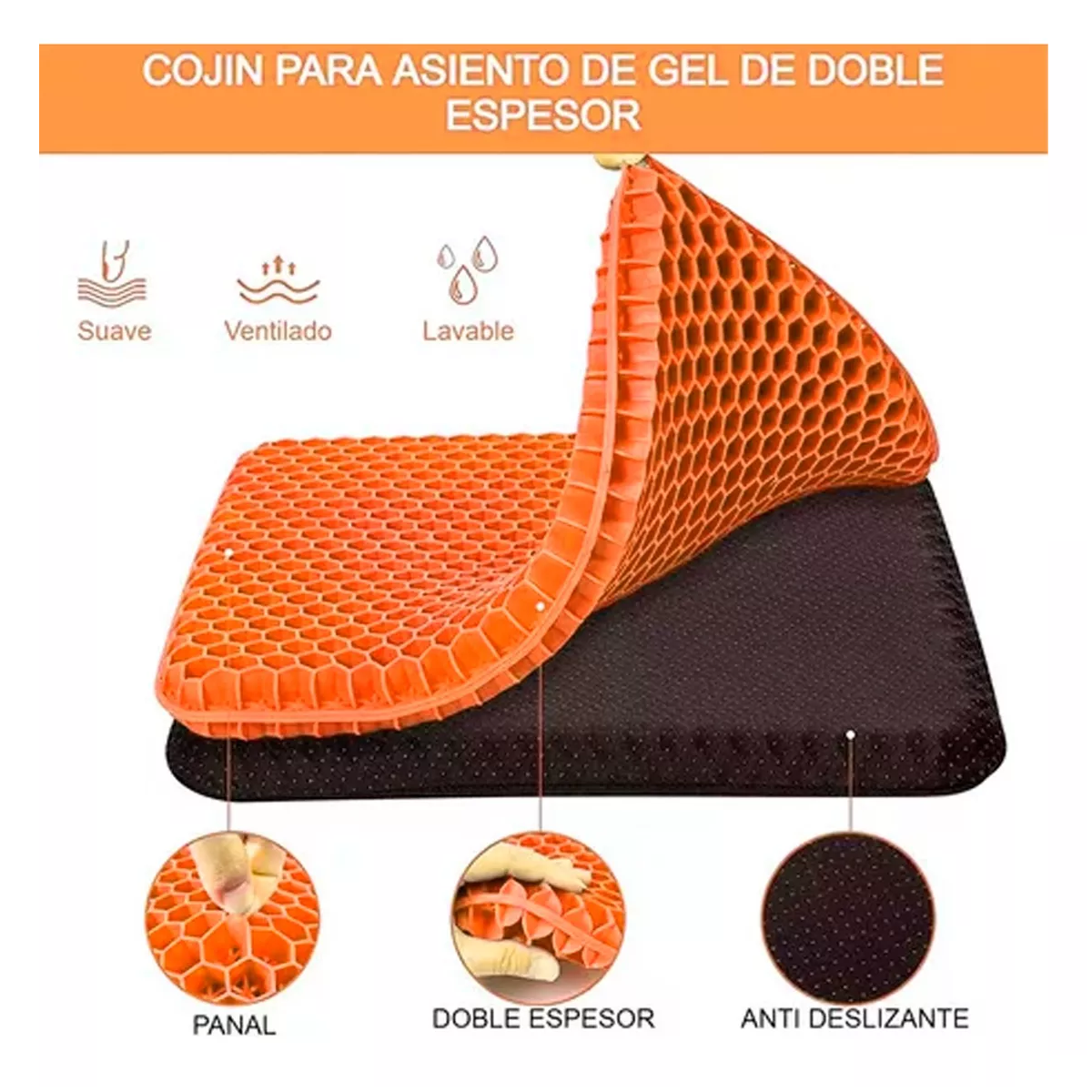 Foto 4 pulgar | Cojín de Gel Belug Naranja para Auto