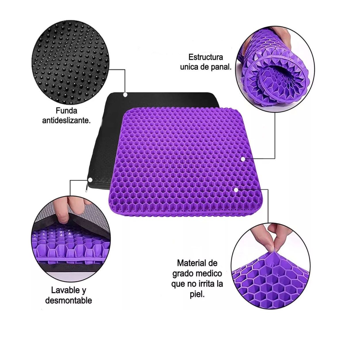 Foto 4 pulgar | Cojín Flexible Ortopédico Gel Transpirable Coxis Hemorroides Morado