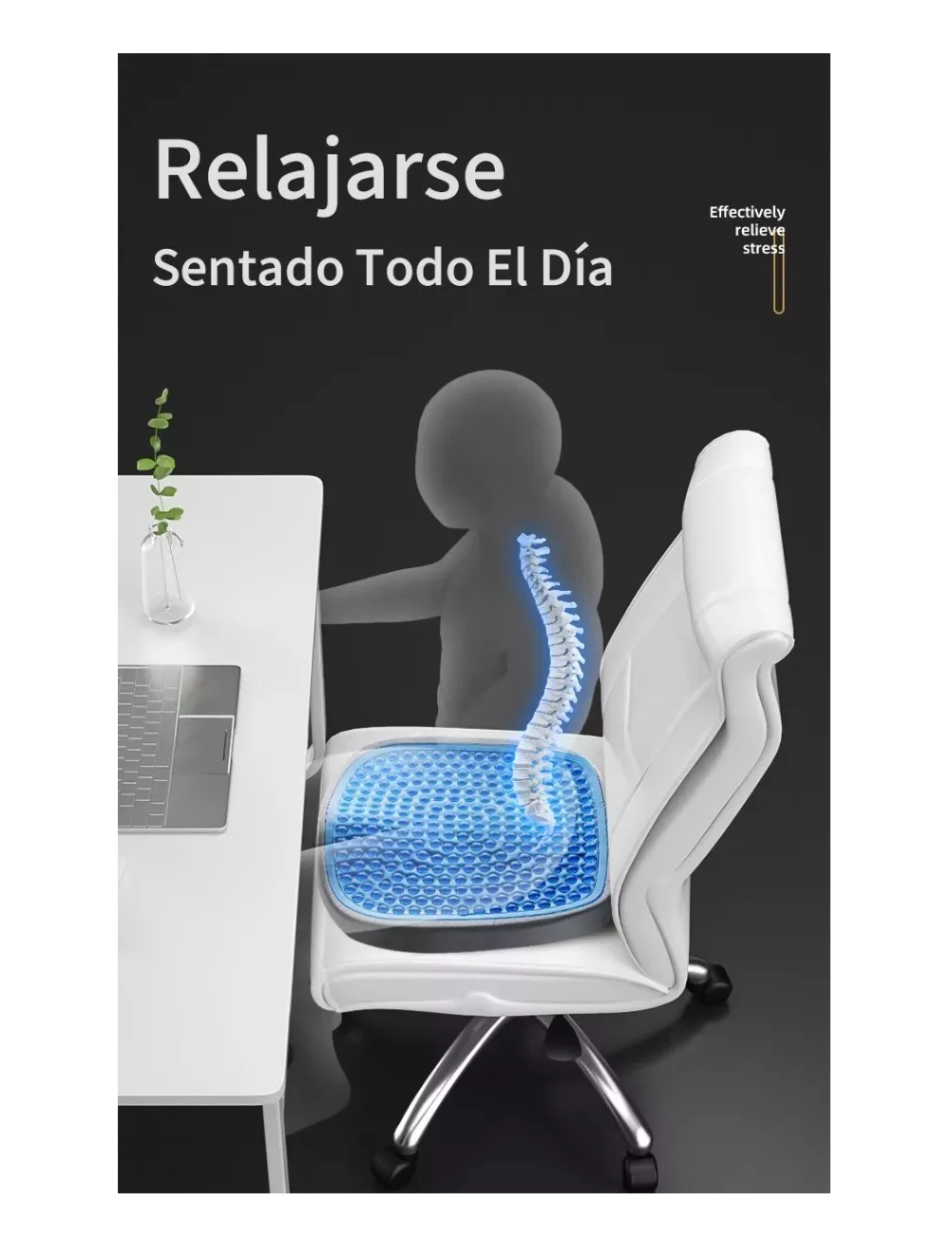 Foto 6 pulgar | Cojín de Gel Asiento Decorativo Sillas Auto/Oficina/Hogar Gris con Azul