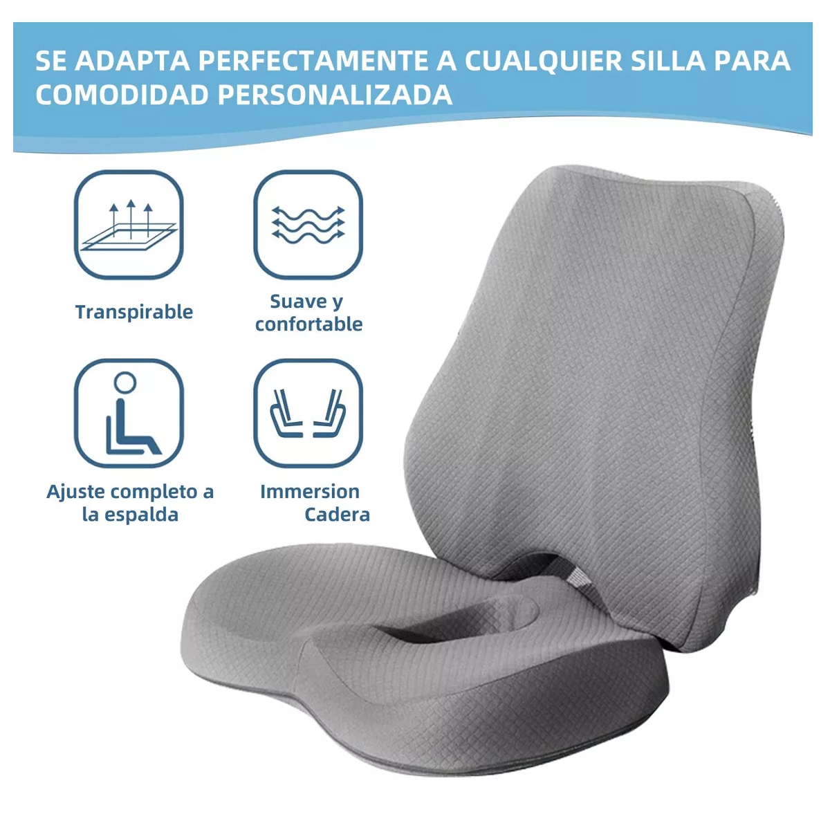 Foto 4 pulgar | Cojín de Asiento y Almohada de Soporte Lumbar para Espalda Gris