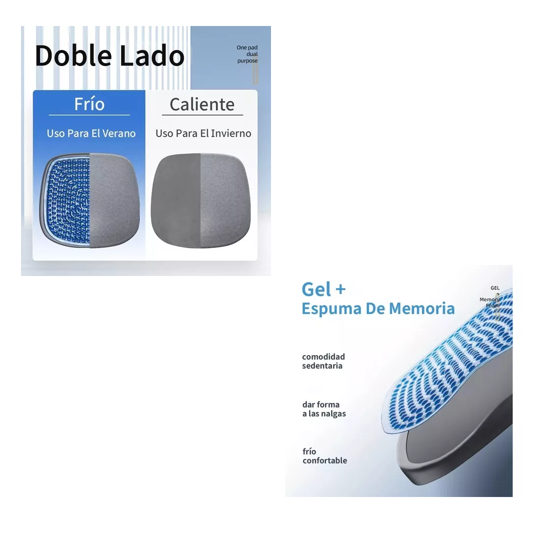 Foto 4 pulgar | Cojin De Gel Asiento Decorativo Sillas Auto Oficina Hogar Gris Con Azul