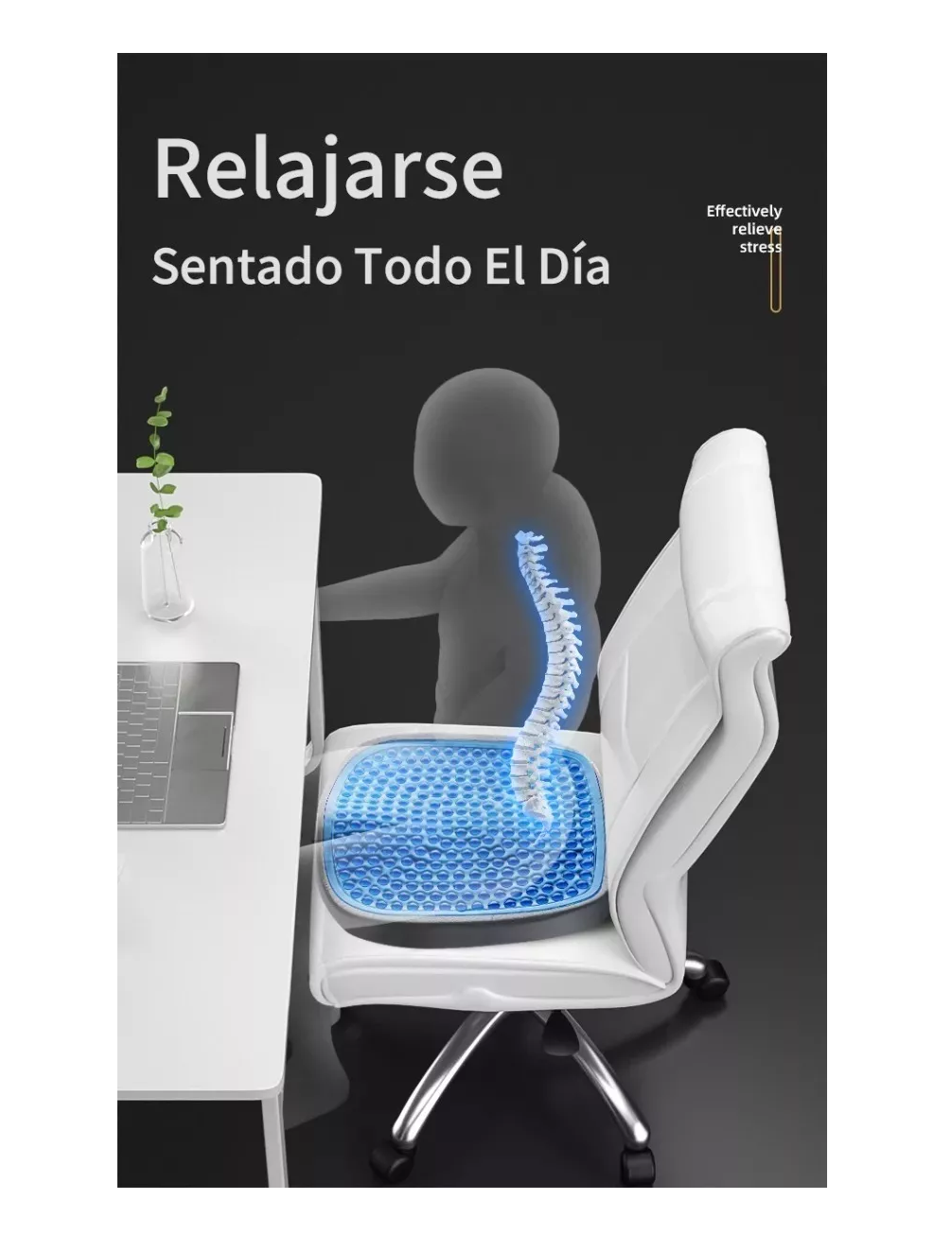 Foto 5 | Cojin De Gel Asiento Decorativo Sillas Auto Oficina Hogar Gris Con Azul