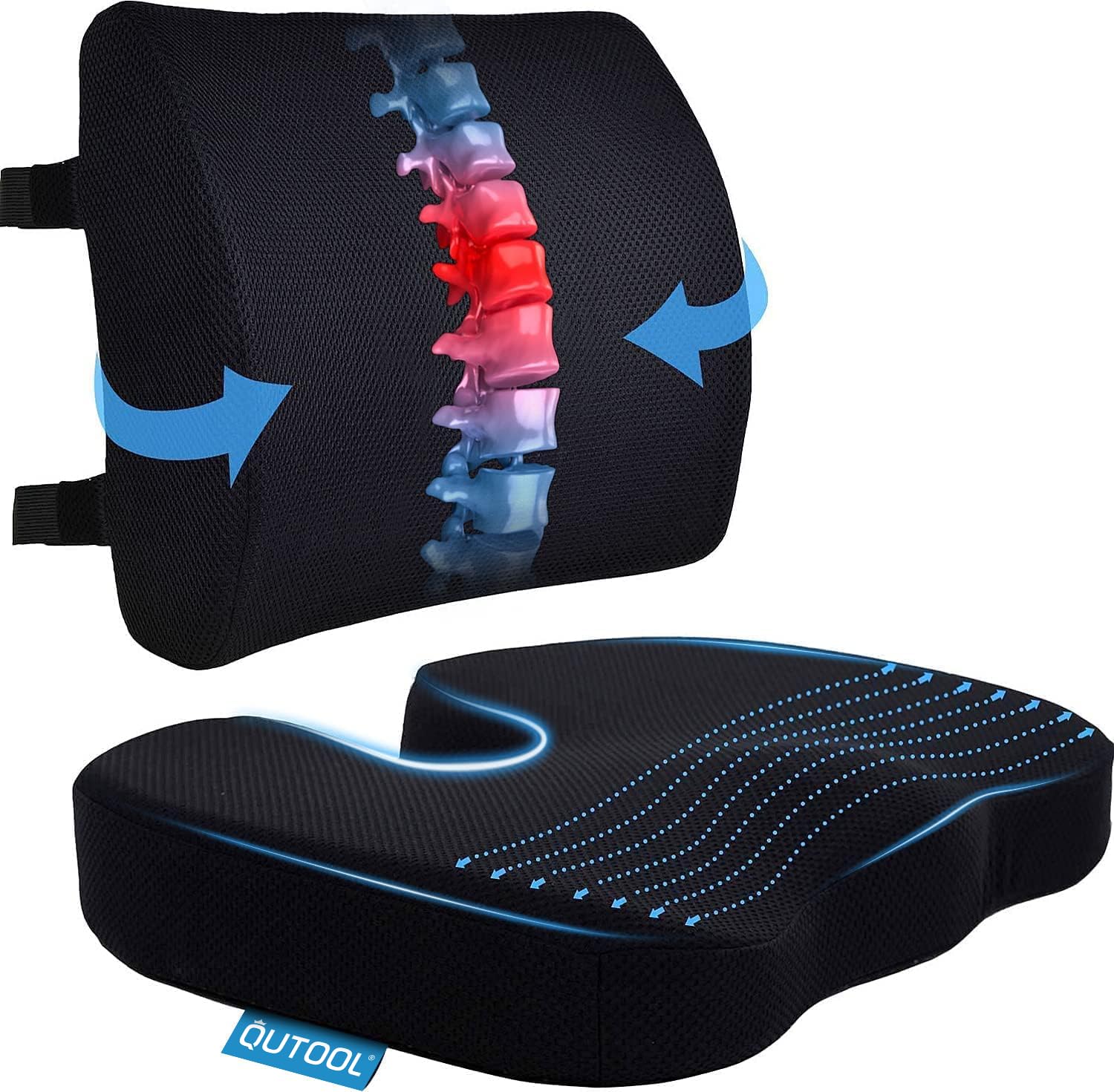 Foto 2 pulgar | Cojín De Asiento Y Almohada De Soporte Lumbar Qutool Memory Foam - Venta Internacional.