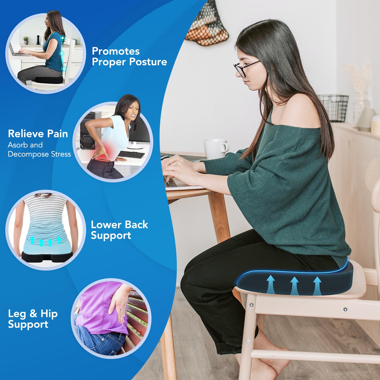 Foto 2 | Cojín De Asiento Y Almohada De Soporte Lumbar Qutool Memory Foam - Venta Internacional.