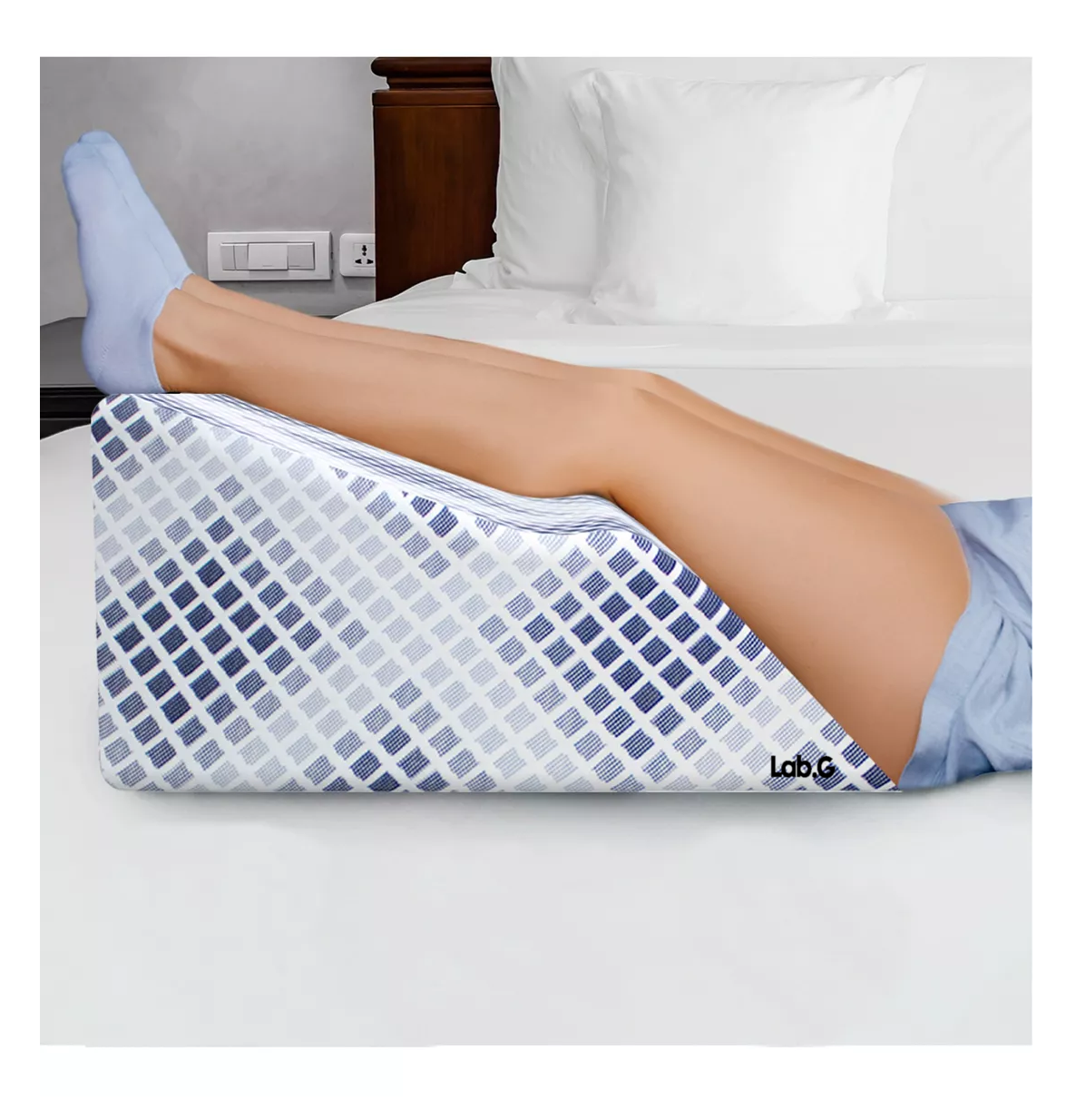 Foto 4 pulgar | Almohada Cojin Descansa Piernas Ortopedica Blanco Con Azul