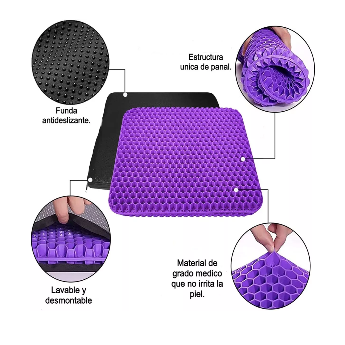 Foto 4 pulgar | Cojín Ortopédico Flexible Gel Transpirable para Coxis y Hemorroides Morado