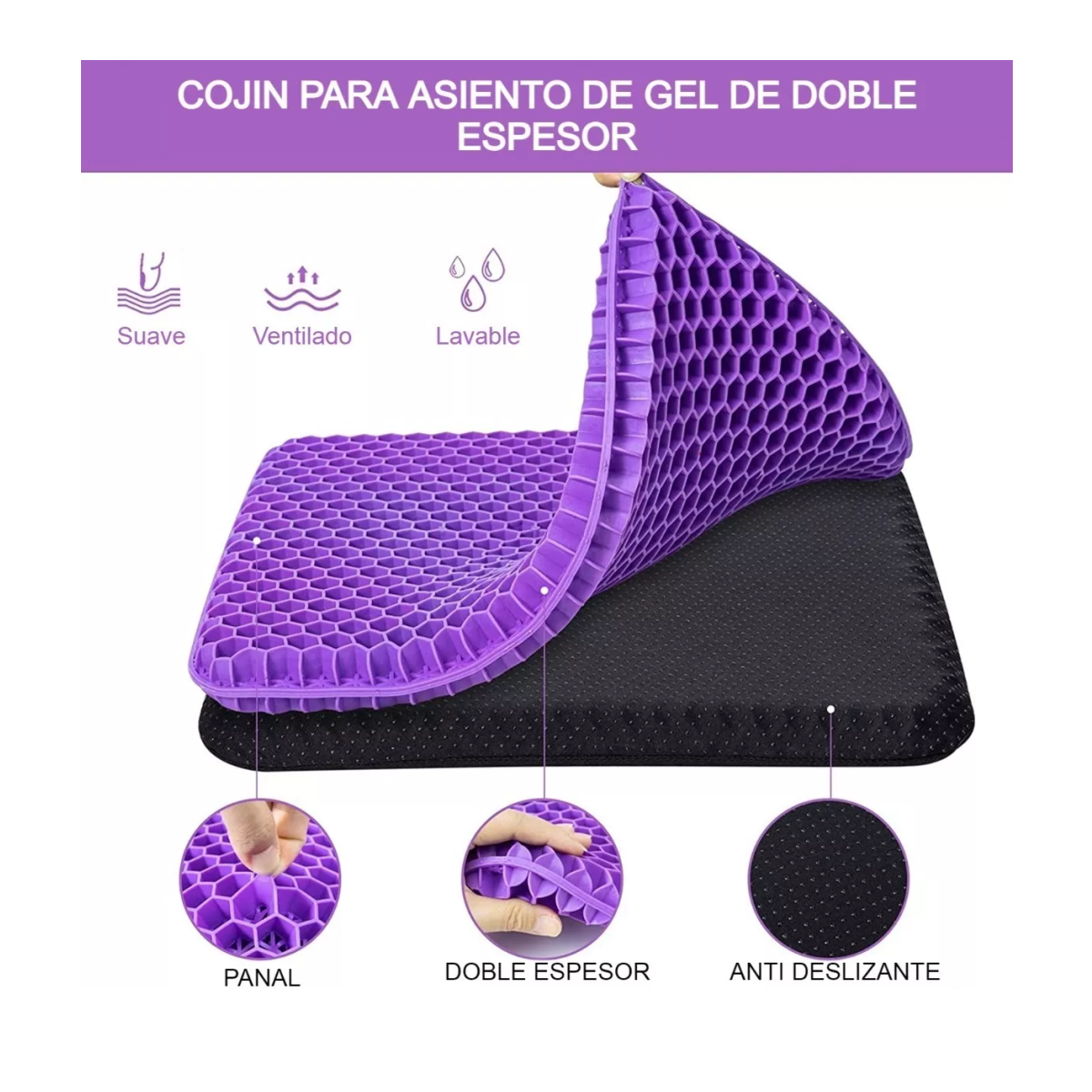 Foto 5 pulgar | Cojín Ortopédico Flexible Gel Transpirable para Coxis y Hemorroides Morado