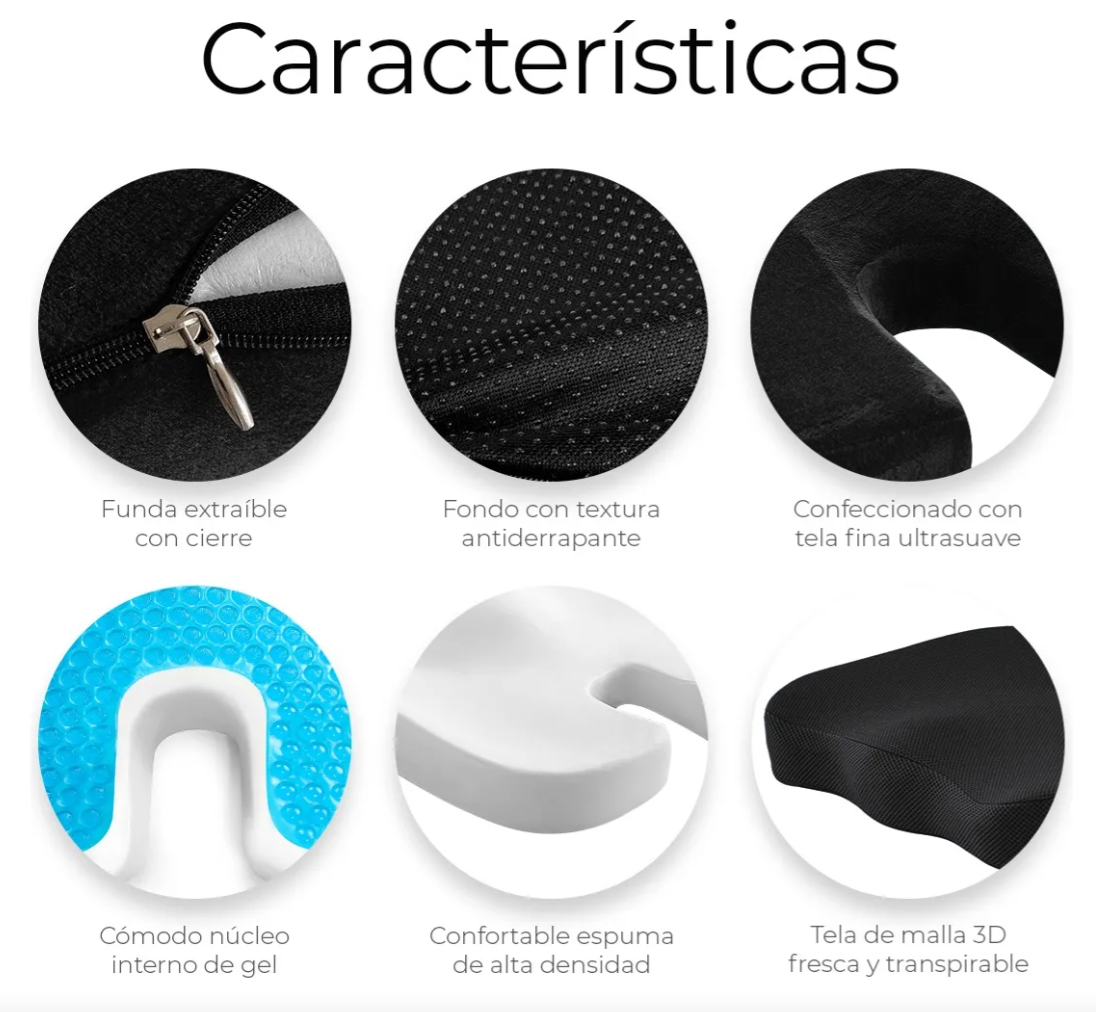 Foto 6 pulgar | Cojín Ortopédico Memory Foam De Gel Para Silla Asiento Auto