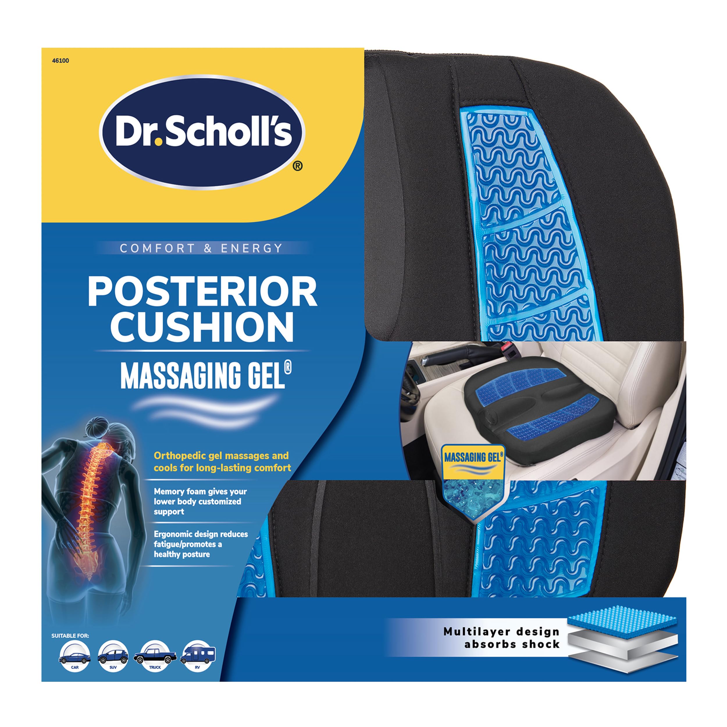 Foto 7 pulgar | Gel De Masaje Cushion Dr. Scholl's Para La Parte Posterior, Color Negro - Venta Internacional.