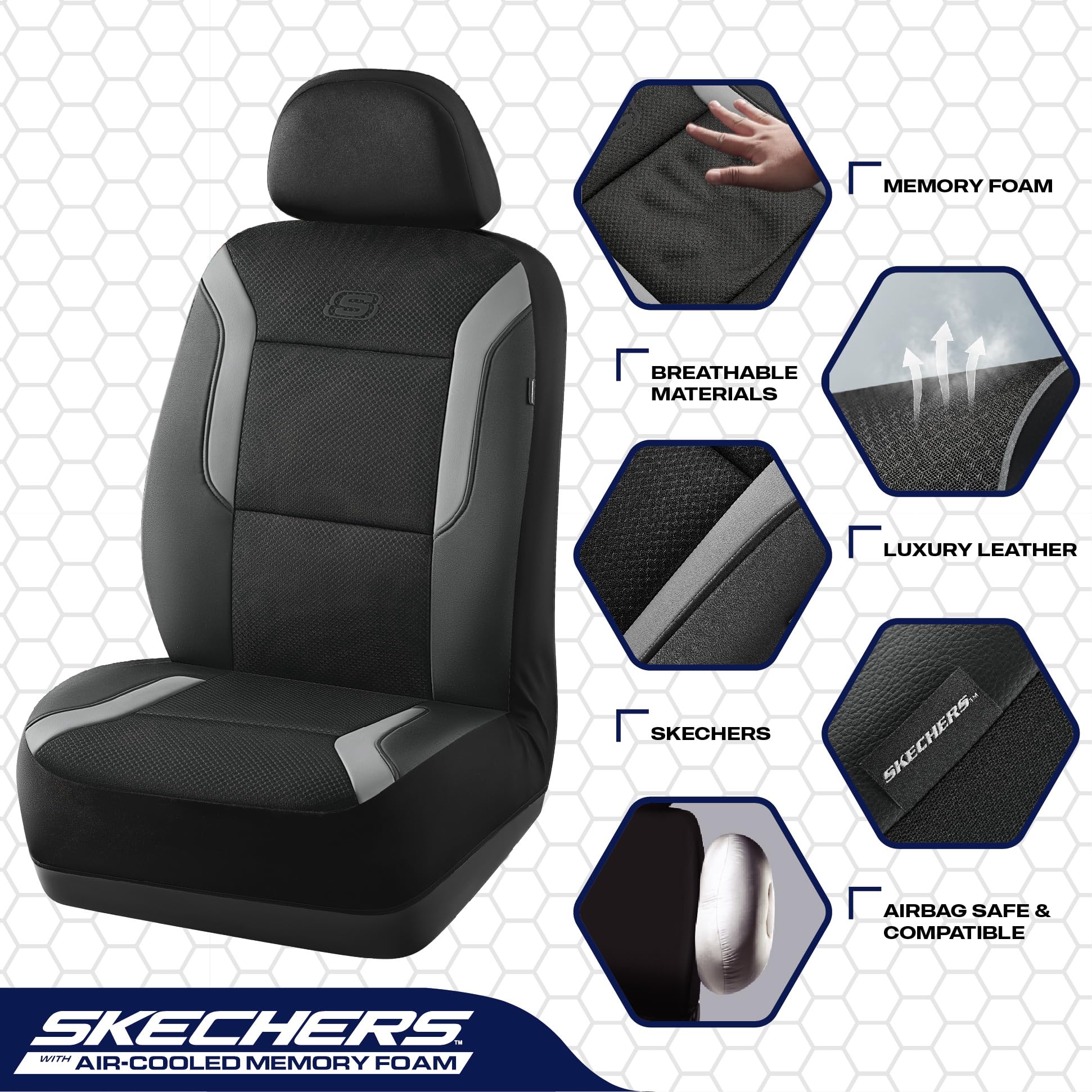Foto 4 | Fundas Para Asientos De Coche Skechers Memory Foam Air Cool Mesh  Color Gris - Venta Internacional.