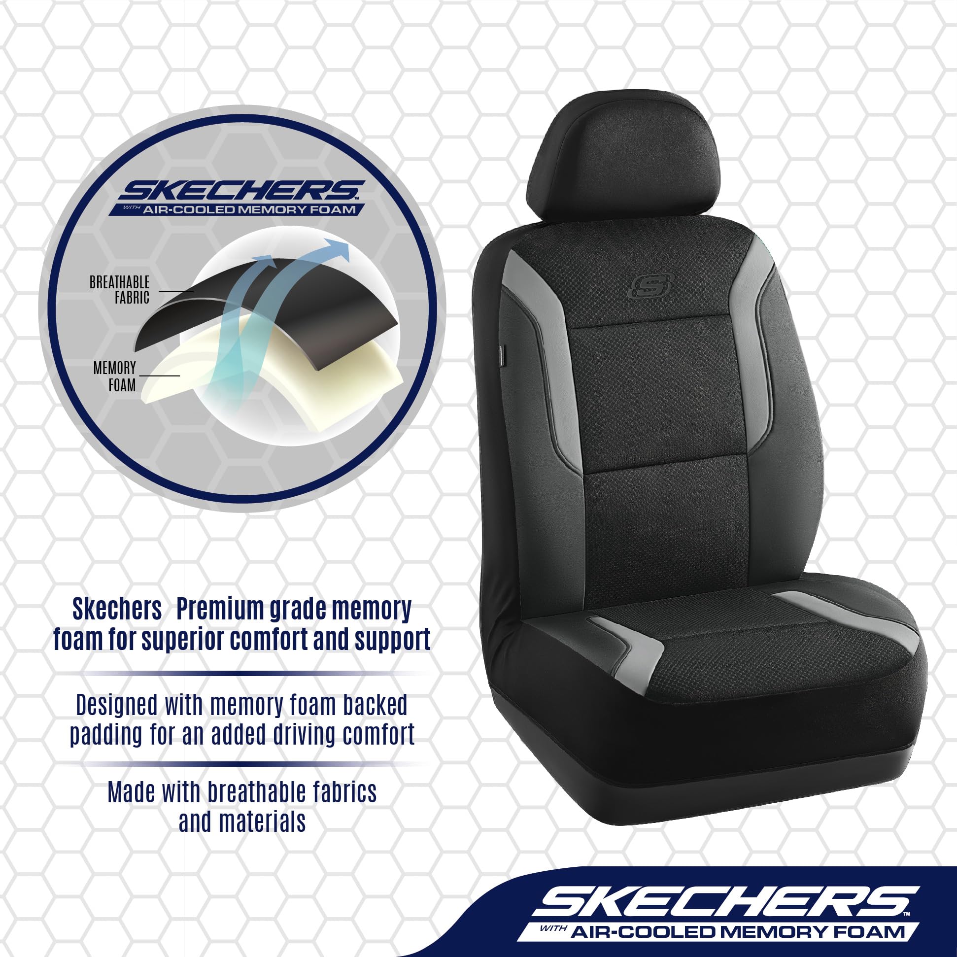 Foto 6 pulgar | Fundas Para Asientos De Coche Skechers Memory Foam Air Cool Mesh  Color Gris - Venta Internacional.