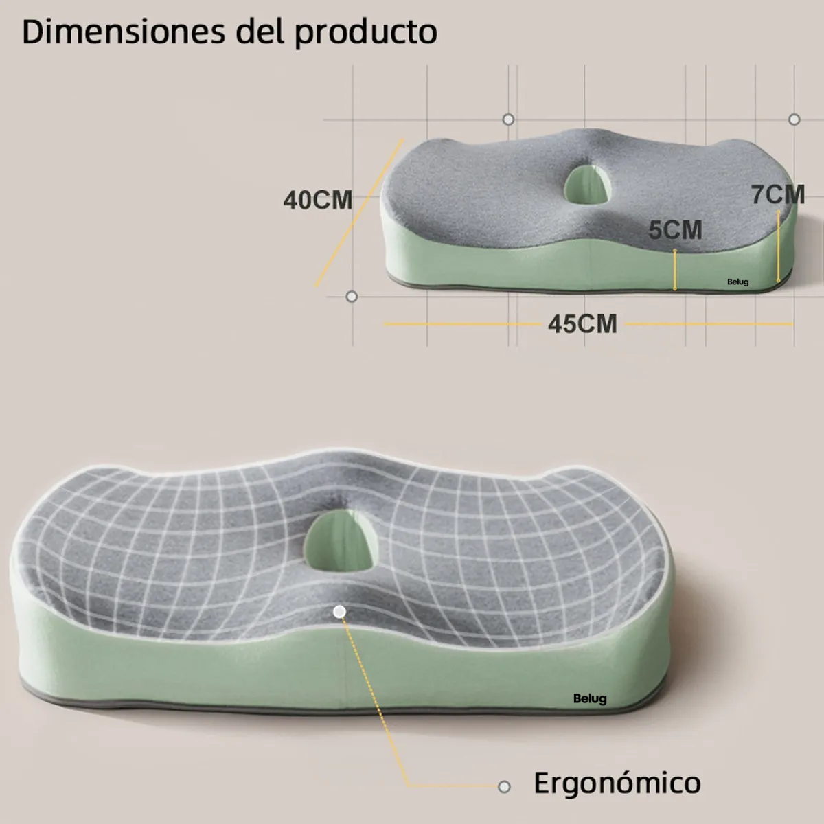 Foto 3 | Cojin De Gel Asiento  Belug Ergonomico Gris
