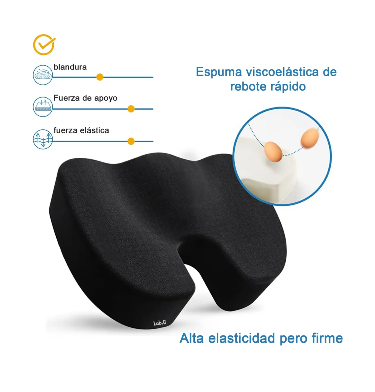 Foto 3 | Cojín Gel De Espuma Para Coxis Para Auto Negro
