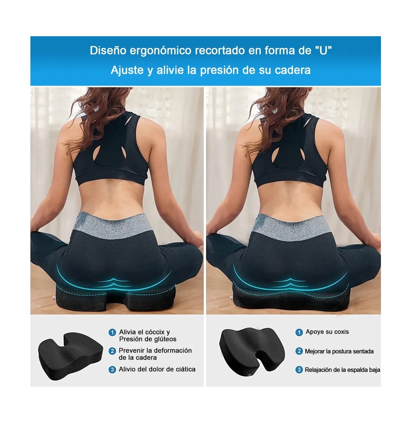Foto 4 | Cojín Gel De Espuma Para Coxis Para Auto Negro
