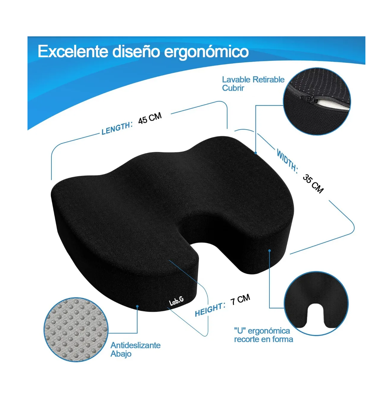 Foto 6 pulgar | Cojín Gel De Espuma Para Coxis Para Auto Negro