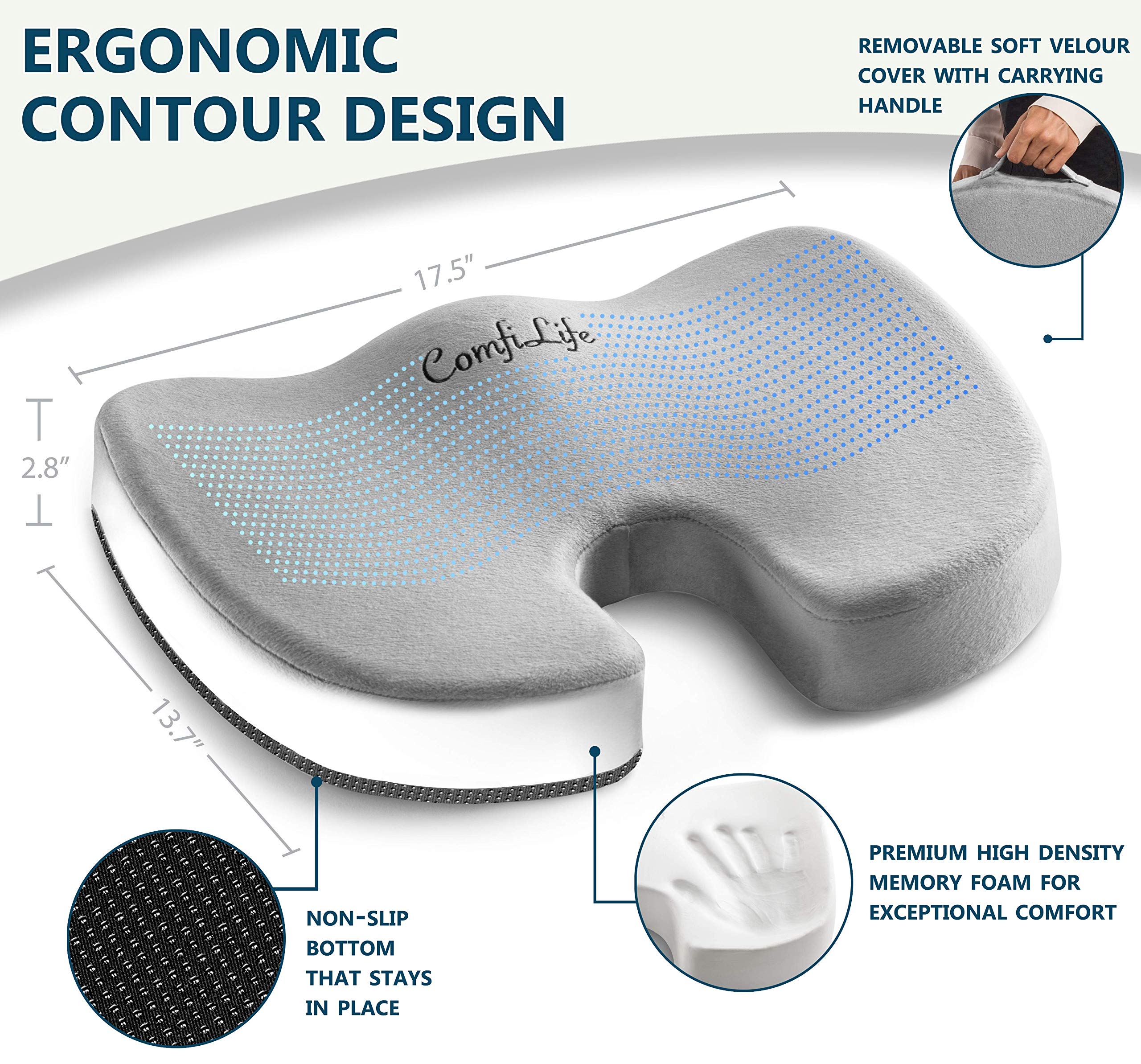 Foto 3 pulgar | Cojín De Asiento De Espuma Viscoelástica Ortopédica Comfilife Premium Comfort - Venta Internacional.