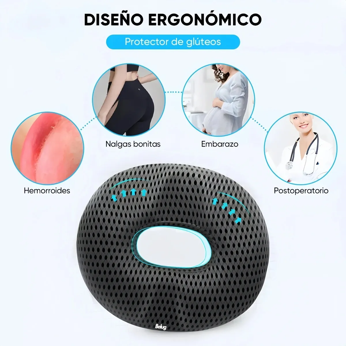 Foto 5 pulgar | Ortopédica Dona Belug Para Hemorroides Y Coxis Grande Negro