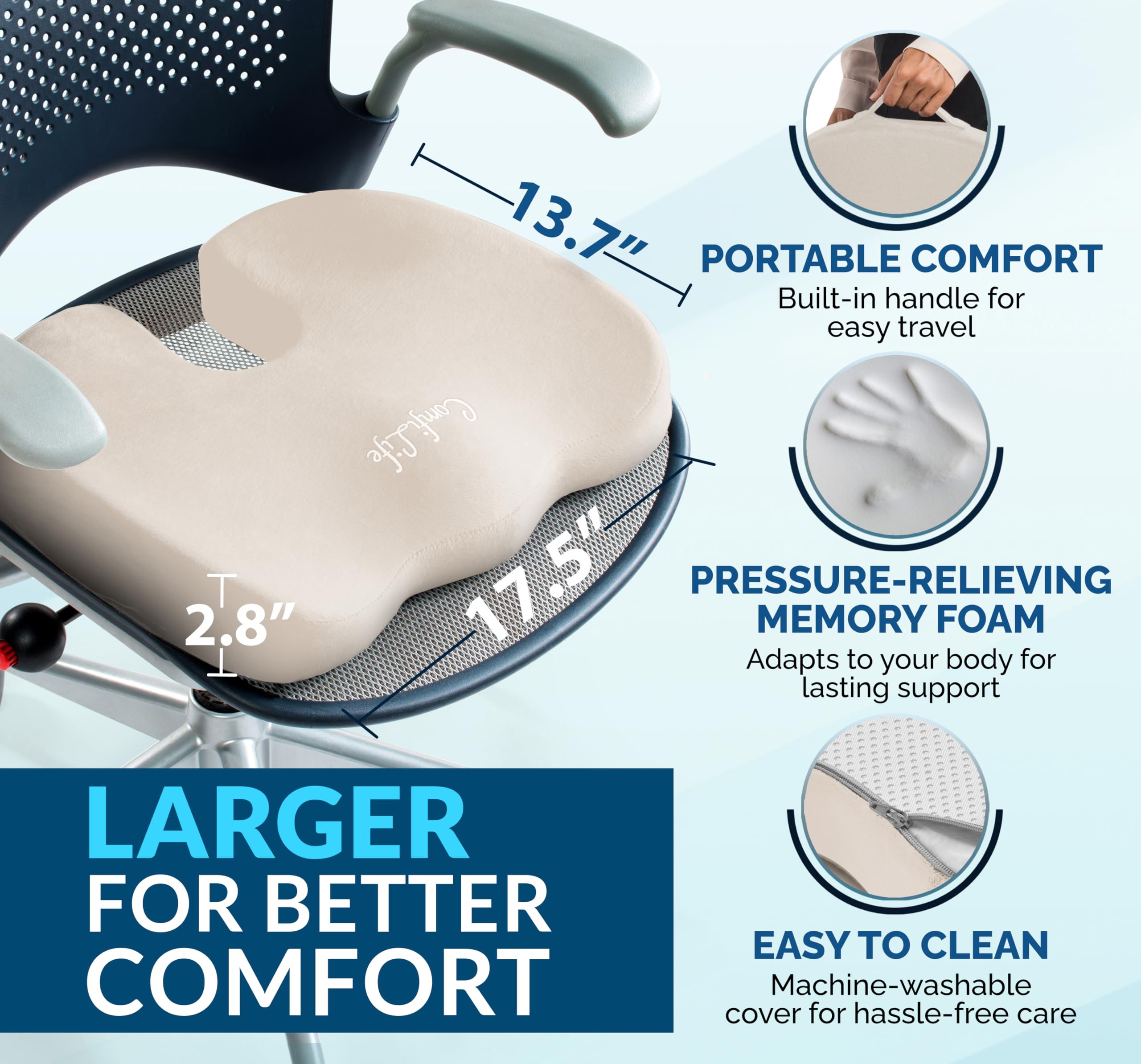 Foto 5 pulgar | Cojín De Asiento Comfilife Premium De Gel Y Espuma Viscoelástica Beige - Venta Internacional.