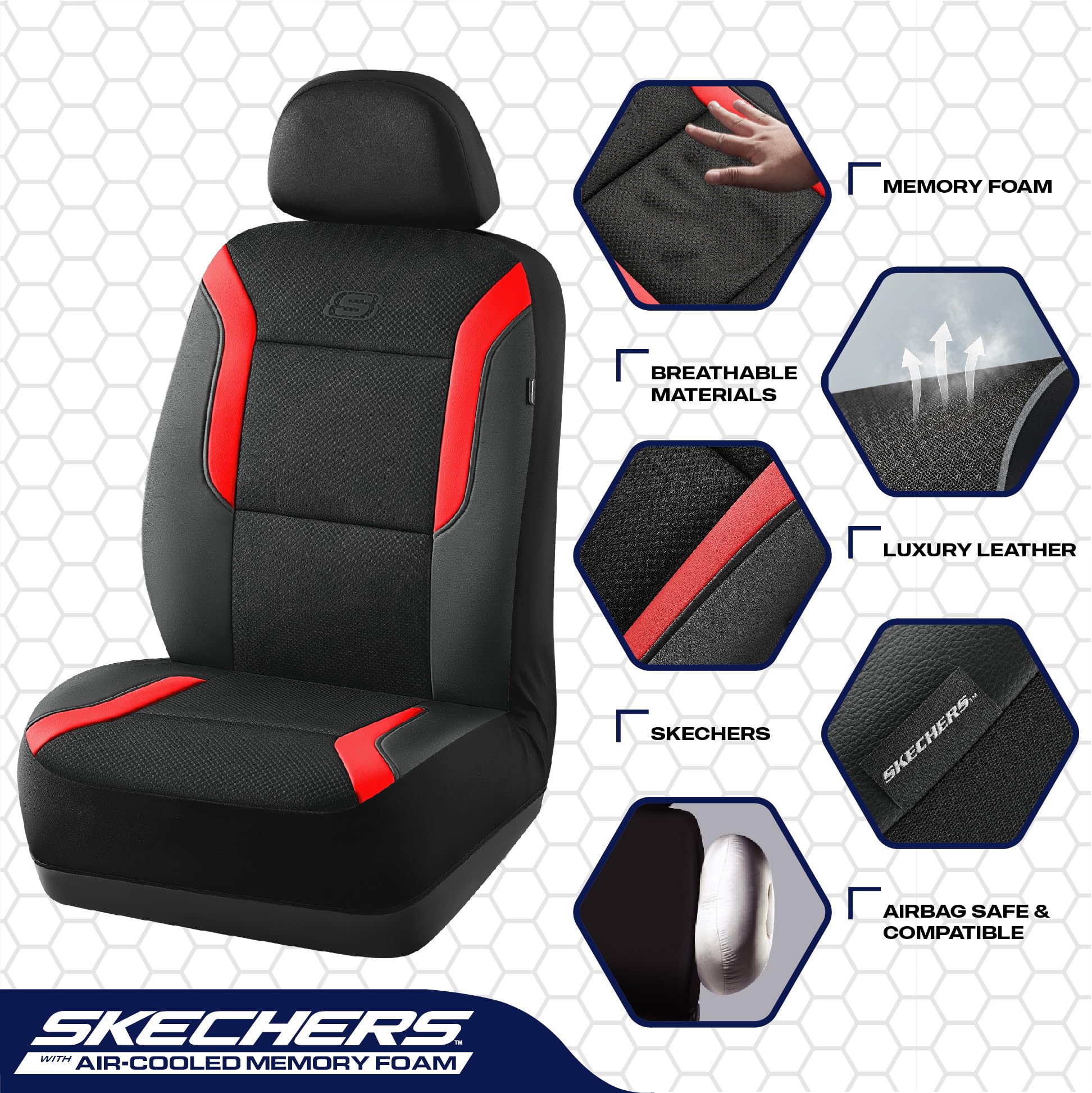 Foto 5 pulgar | Fundas De Asiento De Coche Skechers De Espuma Viscoelástica Air Cool Mesh  Color Rojo - Venta Internacional.