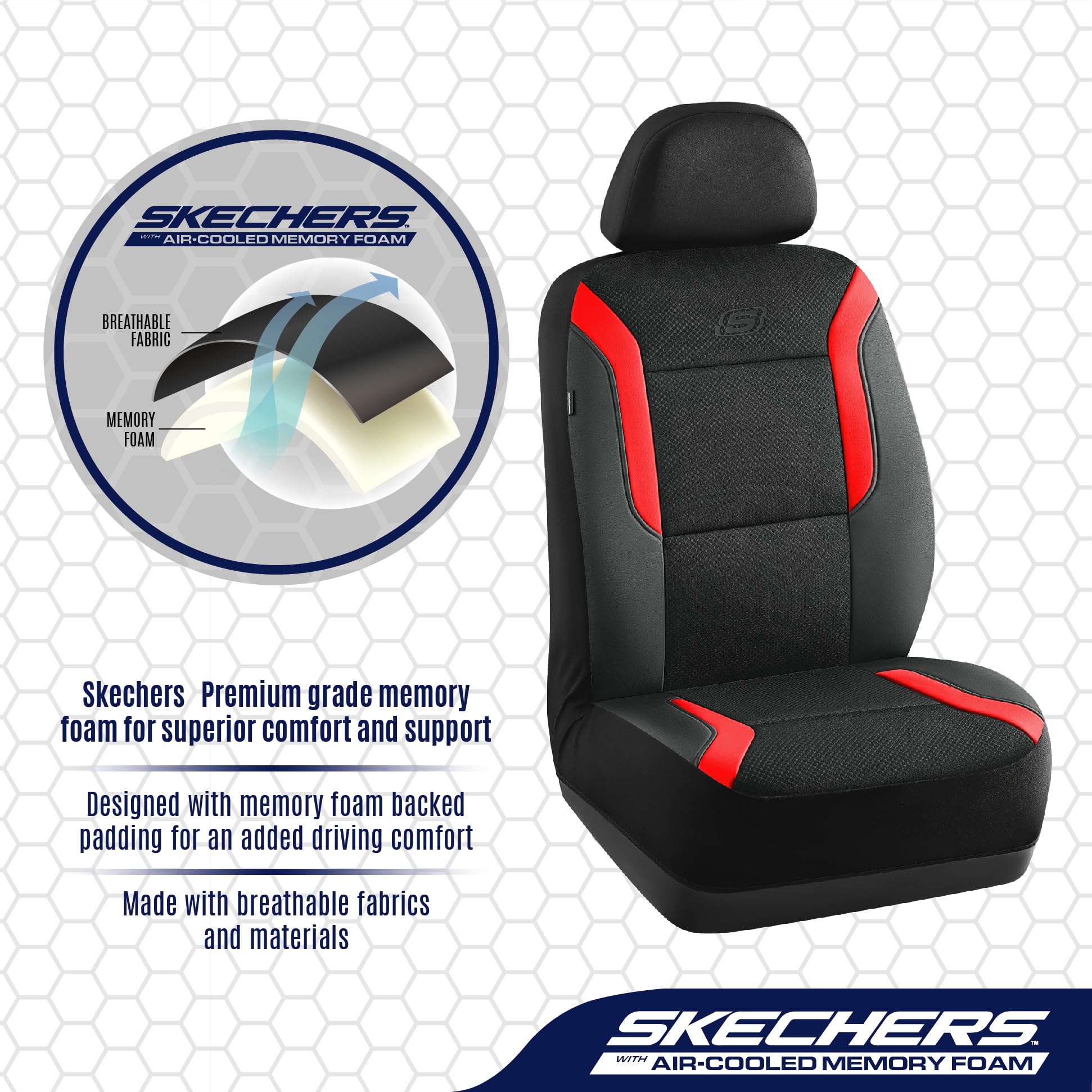 Foto 6 pulgar | Fundas De Asiento De Coche Skechers De Espuma Viscoelástica Air Cool Mesh  Color Rojo - Venta Internacional.