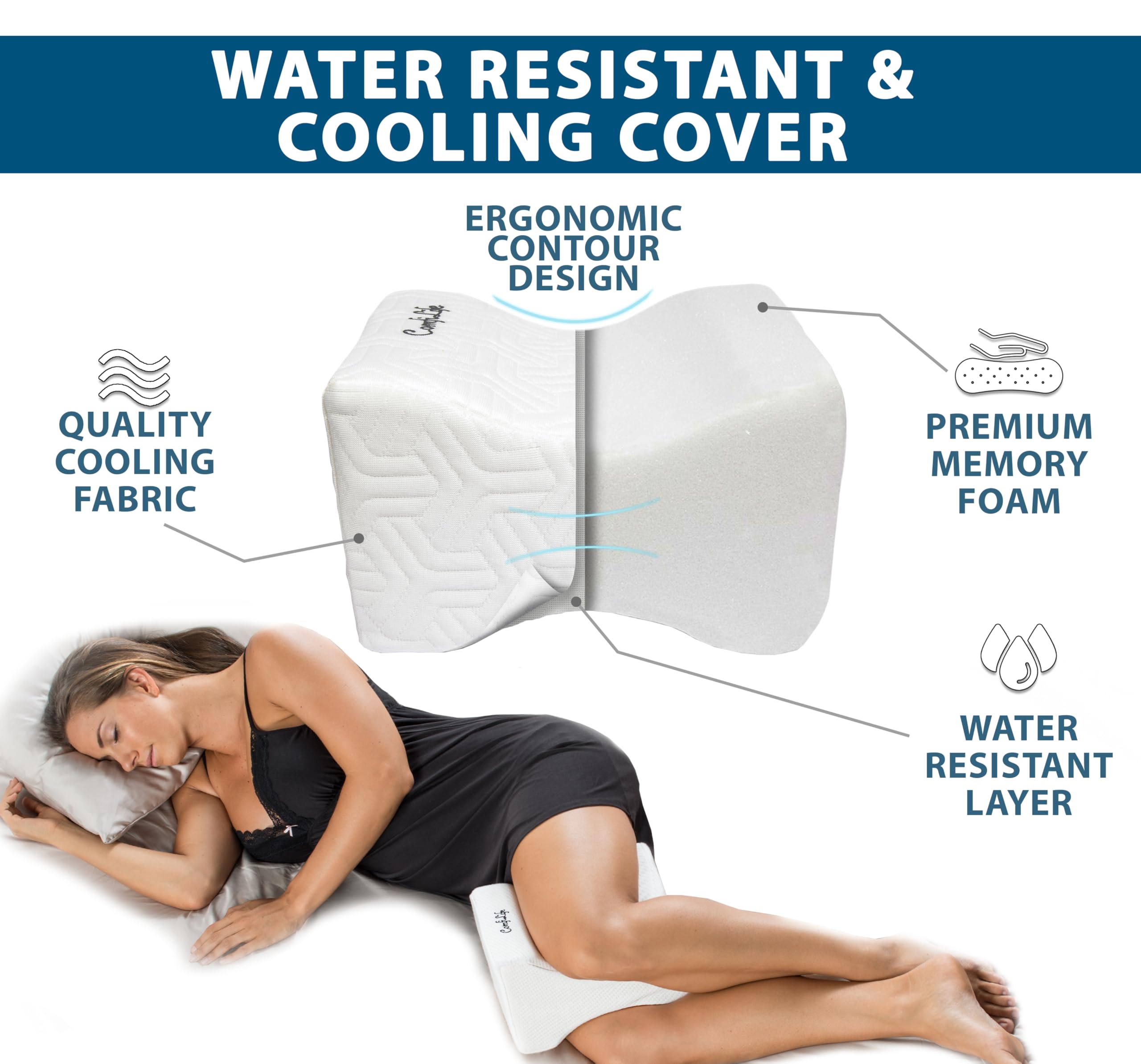 Foto 5 pulgar | Almohada De Rodilla Comfilife Cooling Leg Para Personas Que Duermen De Lado Con Correa - Venta Internacional.