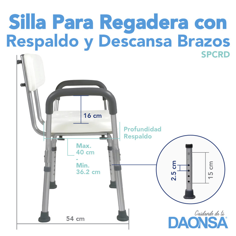 Foto 6 pulgar | Silla para Regadera con Respaldo y Descansabrazos Daonsa