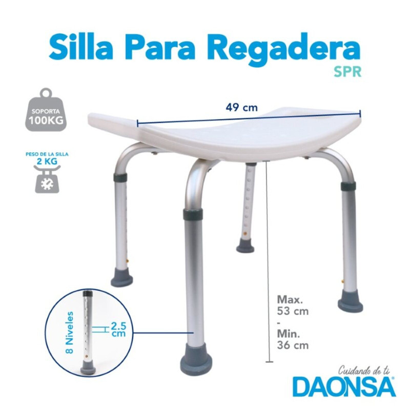 Foto 4 pulgar | Silla para Regadera Daonsa Blanca de Aluminio