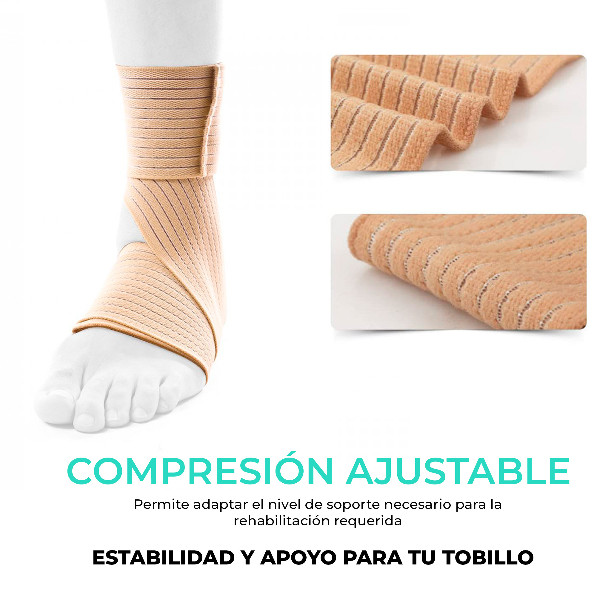 Foto 5 | Tobillera Deportiva Elástica En Banda Color Beige Talla Universal