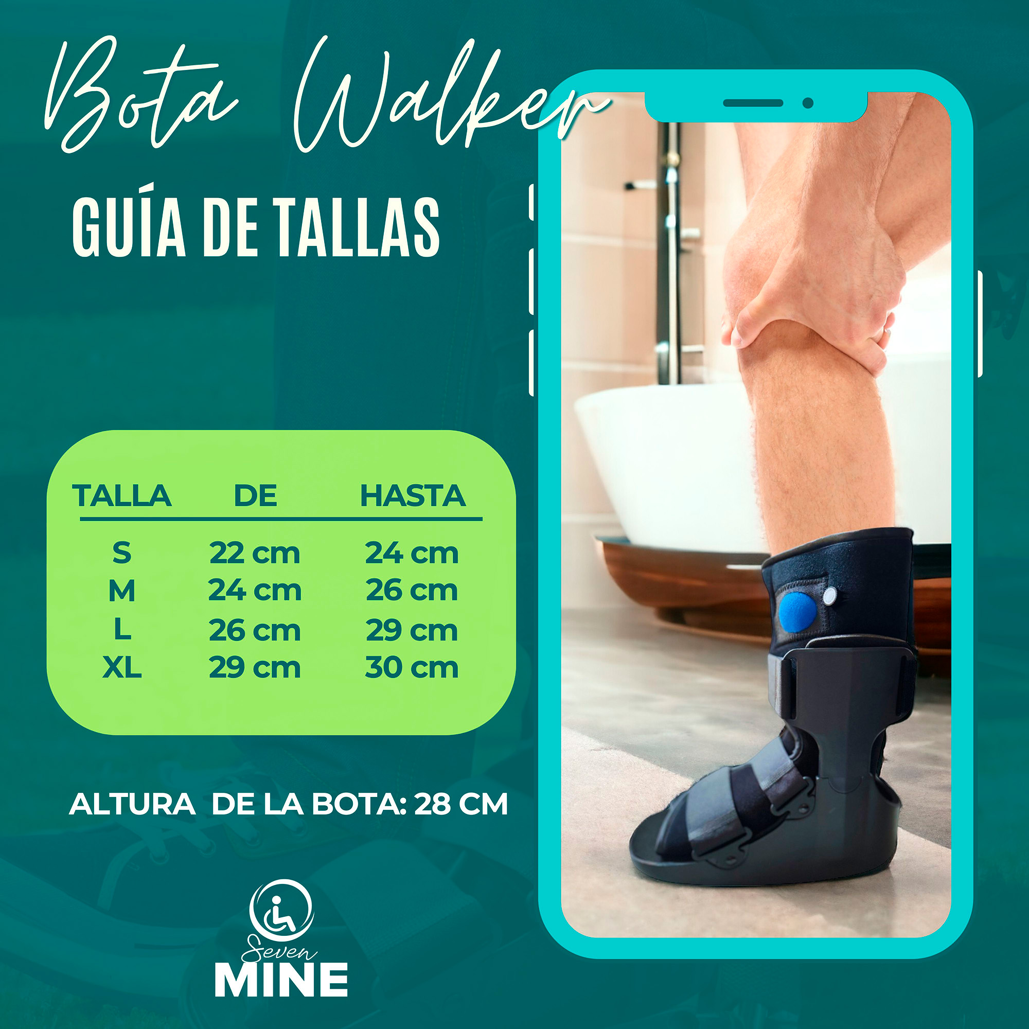 Foto 6 | Bota Walker Corta (28cm) Neumática Válvula Aire Bw-7703 | Ferula