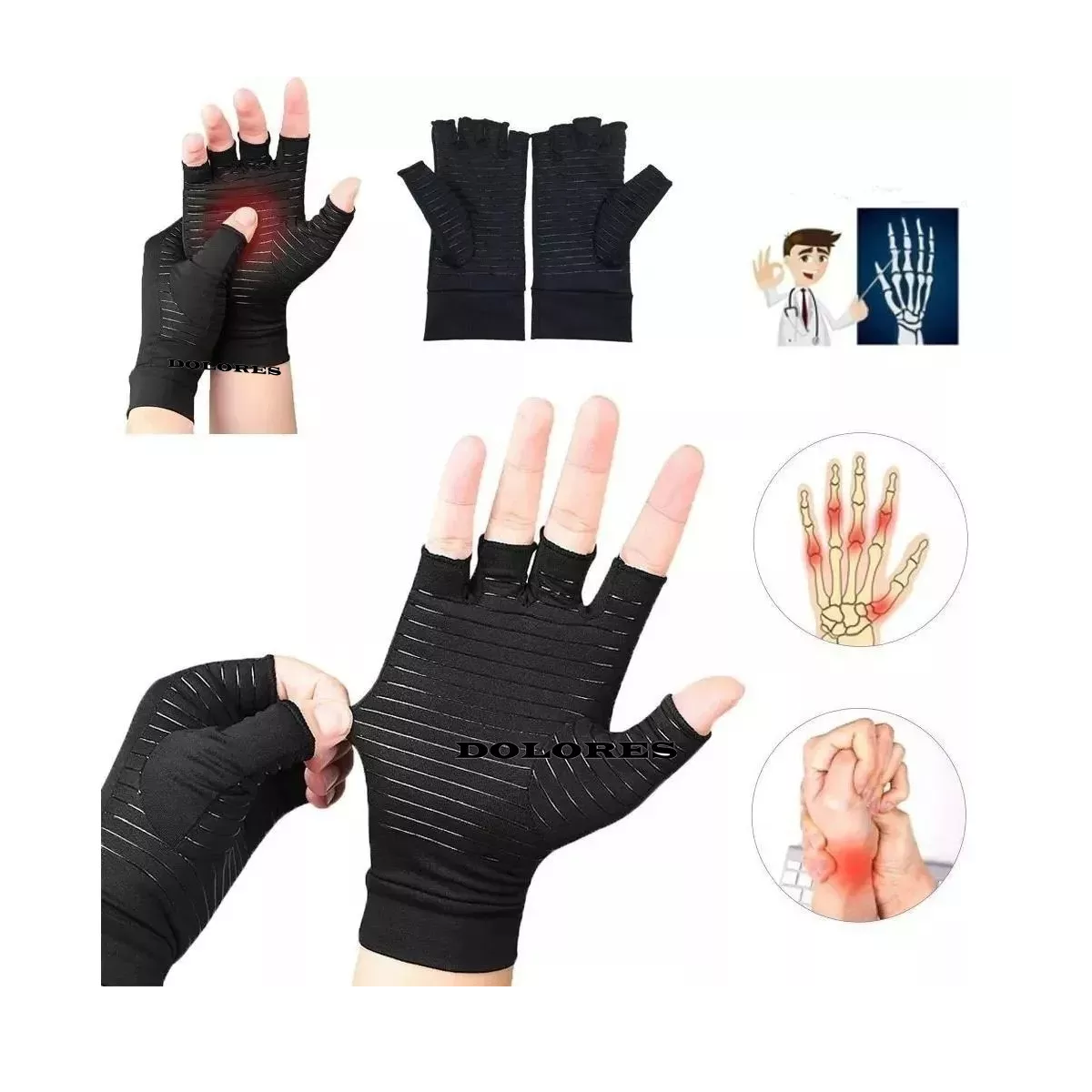 Foto 3 pulgar | Guantes de Compresión para Artritis Eo Safe Imports Esi-11578  Negros