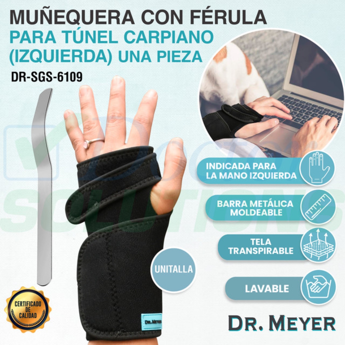 Foto 4 pulgar | Muñequera Ortopédica Dr. Meyer con Férula Para Túnel Carpiano Mano Izquierda