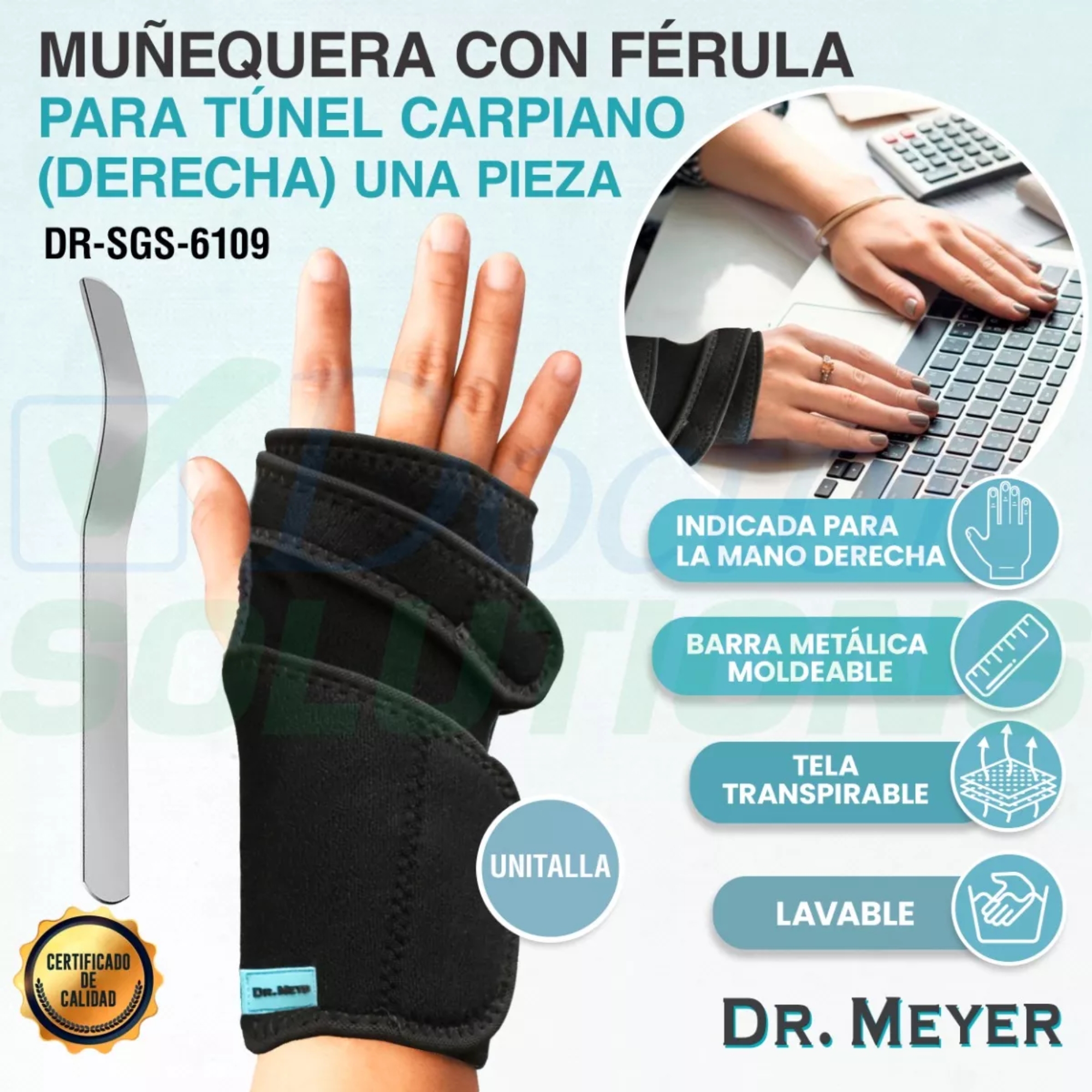 Foto 4 pulgar | Muñequera Ortopédica Infinity Dr. Meyer con Férula para Túnel Carpiano Mano Derecha