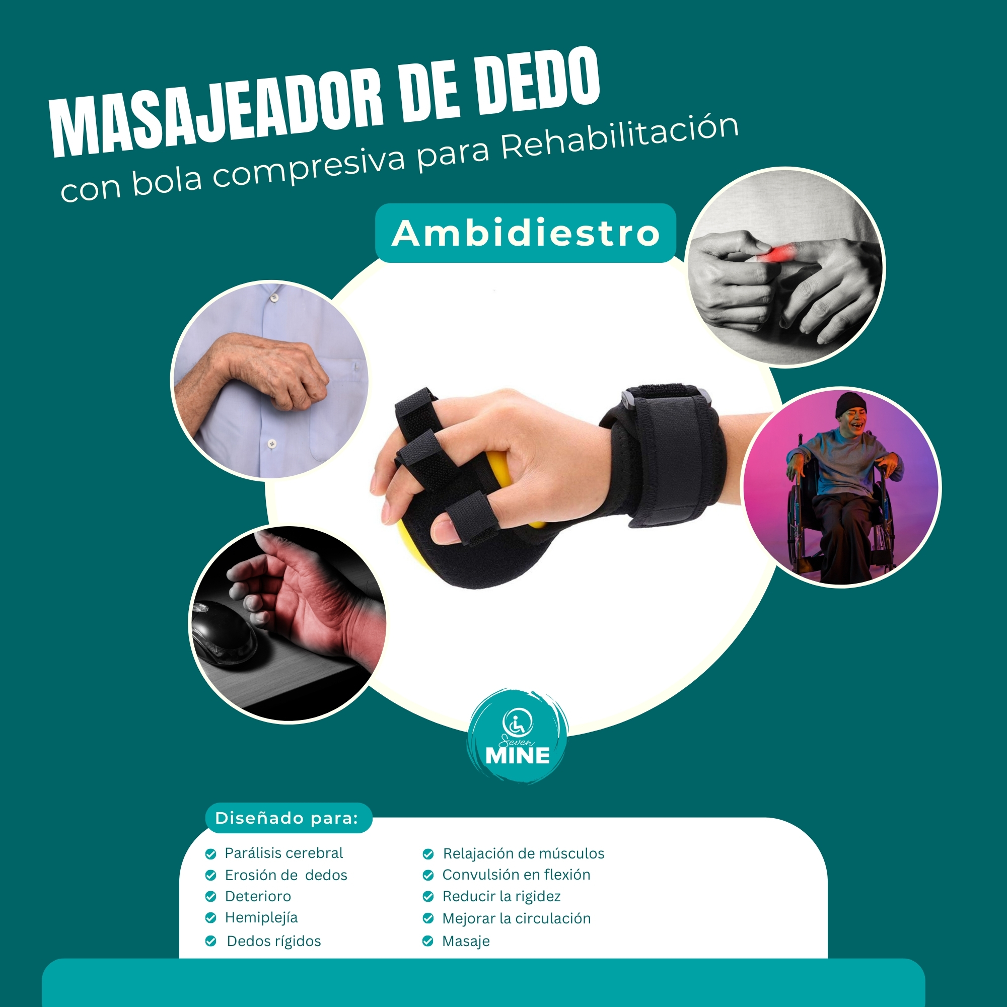 Foto 3 pulgar | Férula Para Dedo Y Mano Con Pelota Antiestrés Y Masajeador